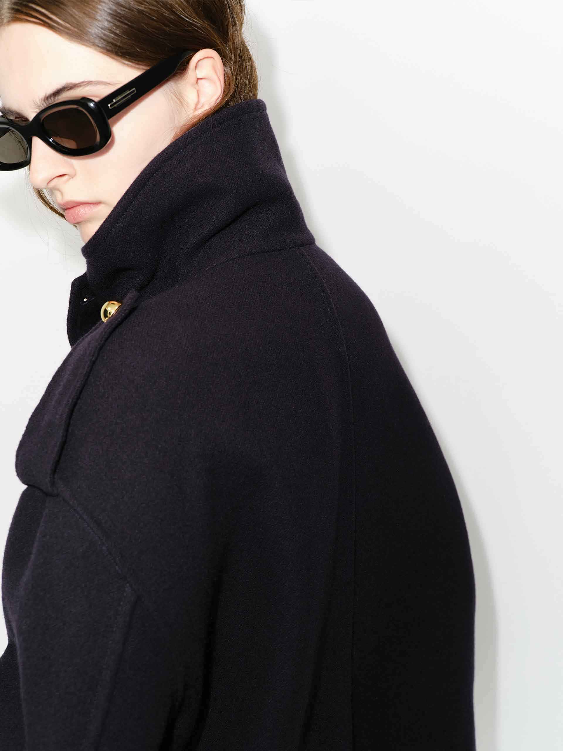 MO&Co. Women's Metallic Button Stand Collar Wool Short Coat in Navy