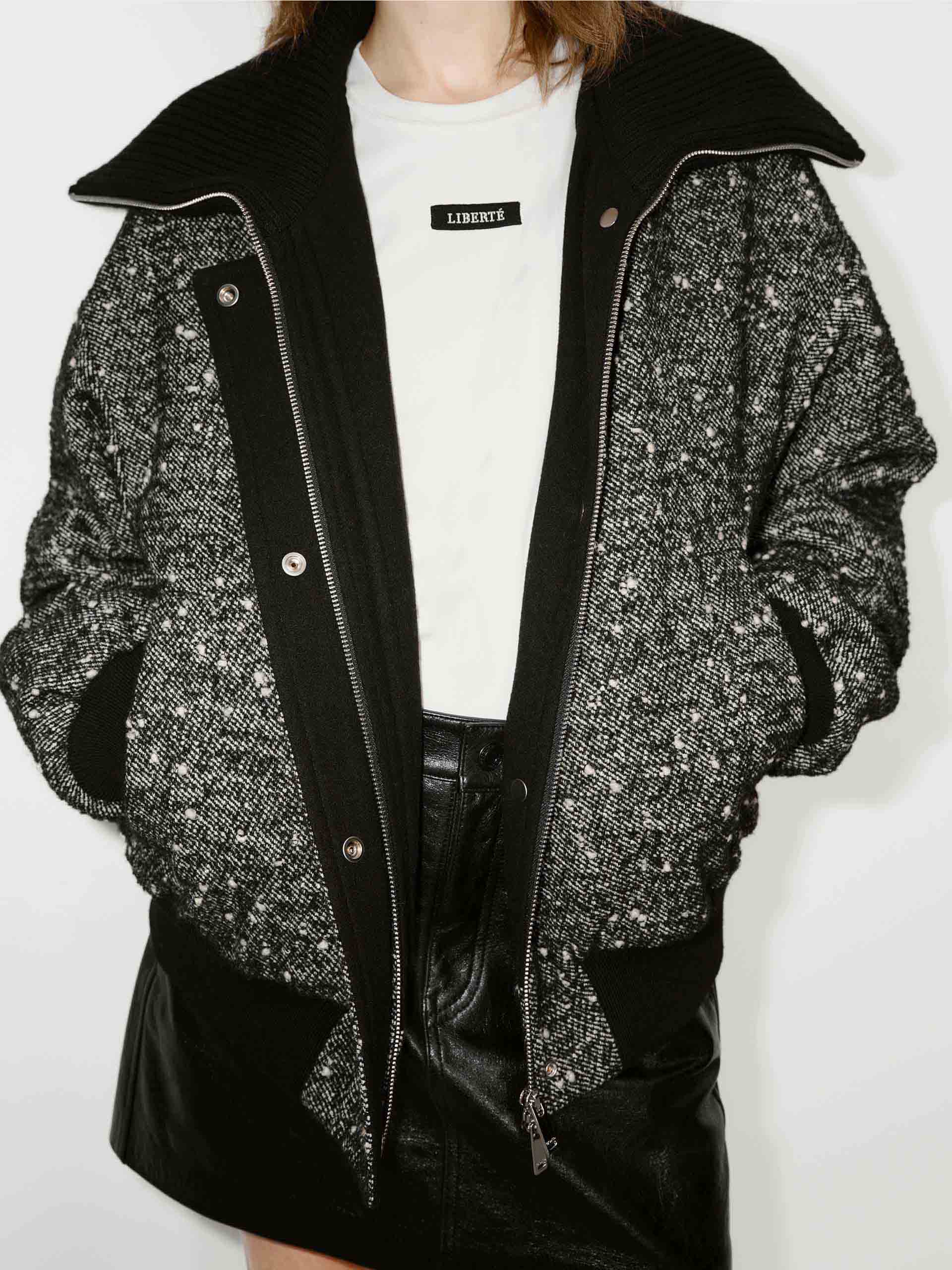 MO&Co. Women's Wool Blend Marled Textured Jacket in Grey for Fall Winter