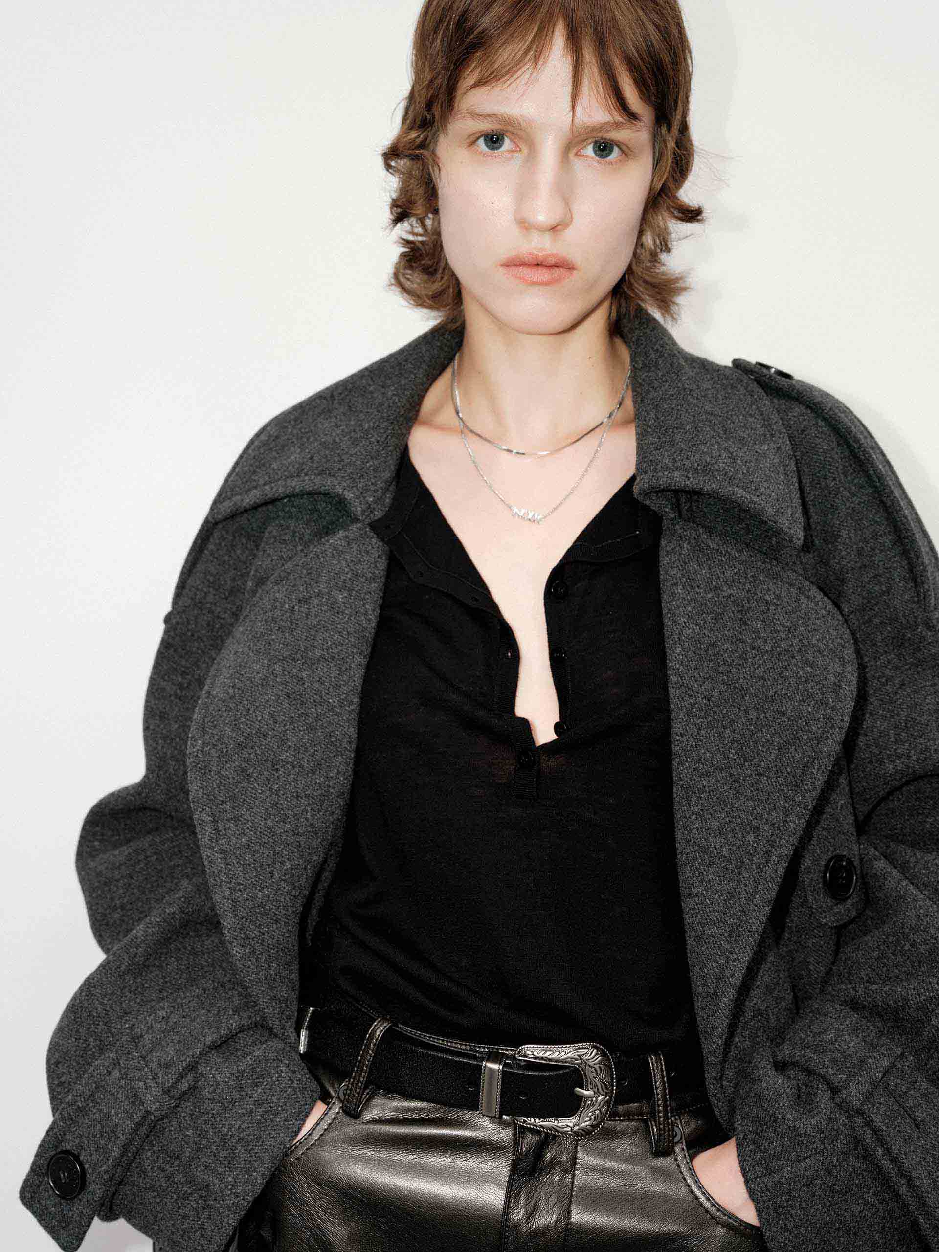 MO&Co. Women's 100% Merino Wool Notch Lapel Belted Short Coat in Grey