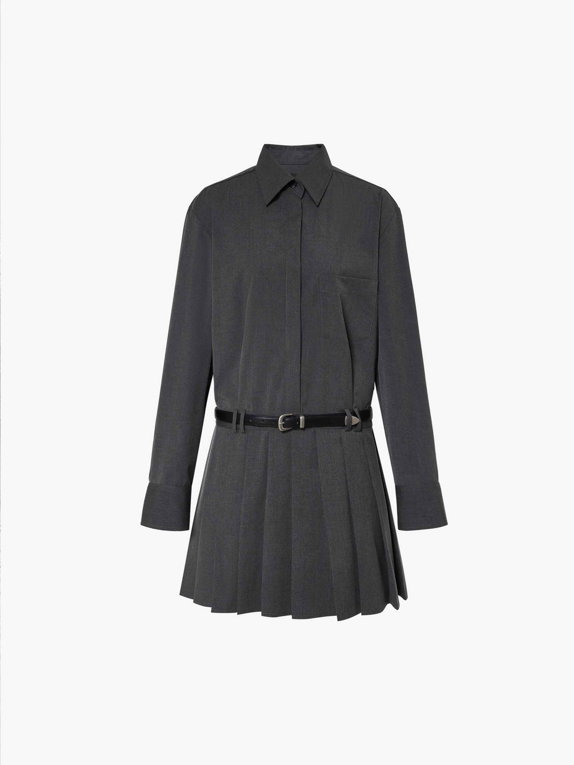 MO&Co. Women's Long Sleeves Pleated Mini Shirt Dress Preppy Core Style