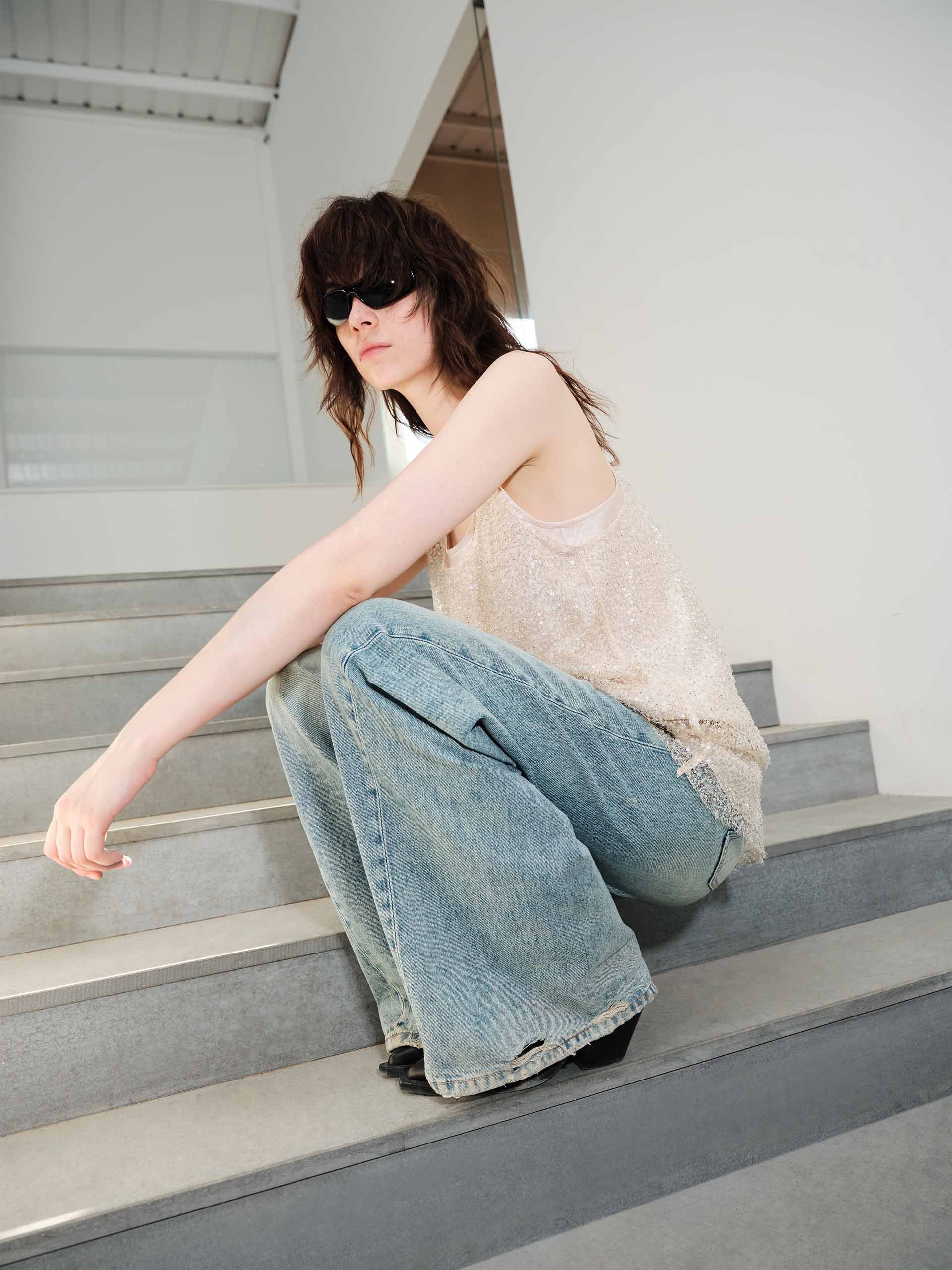 MO&Co. Women's Layered Detail Mini Sequin Dress in Champagne