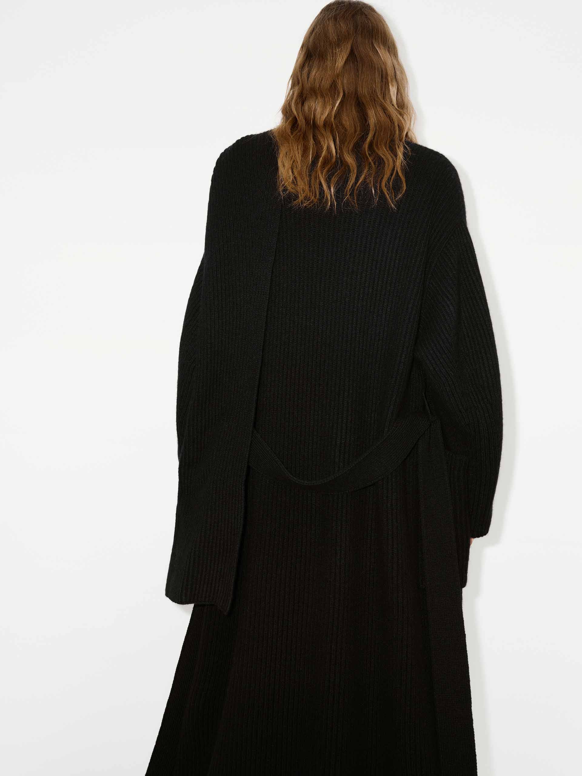 MO&Co. Women's Scarf Collar Wool Alpaca fleece Blend Longline Cardigan in Black