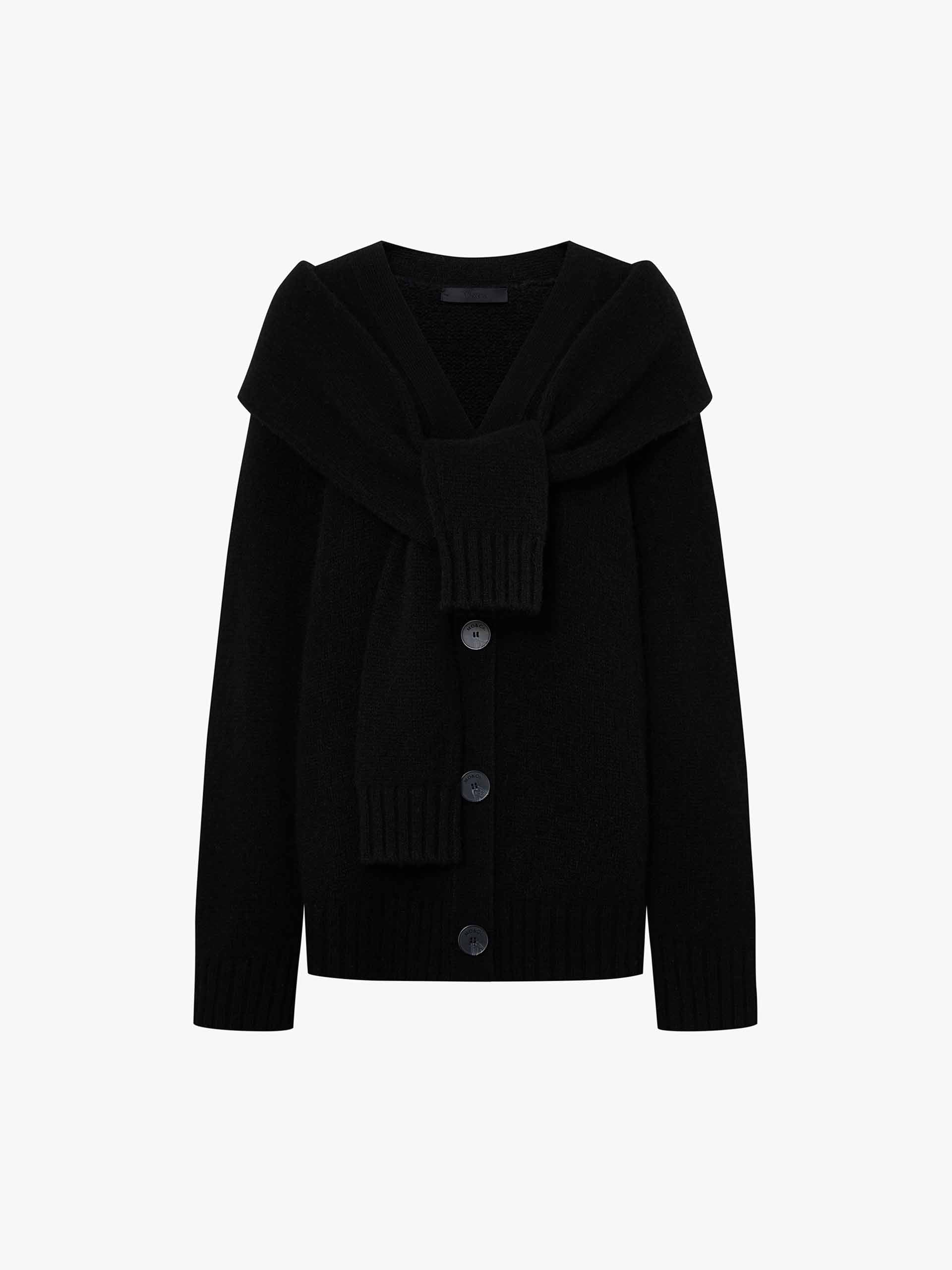 MO&Co. Women's Wool and Alpaca Blend Layered Oversized Cardigan in Black