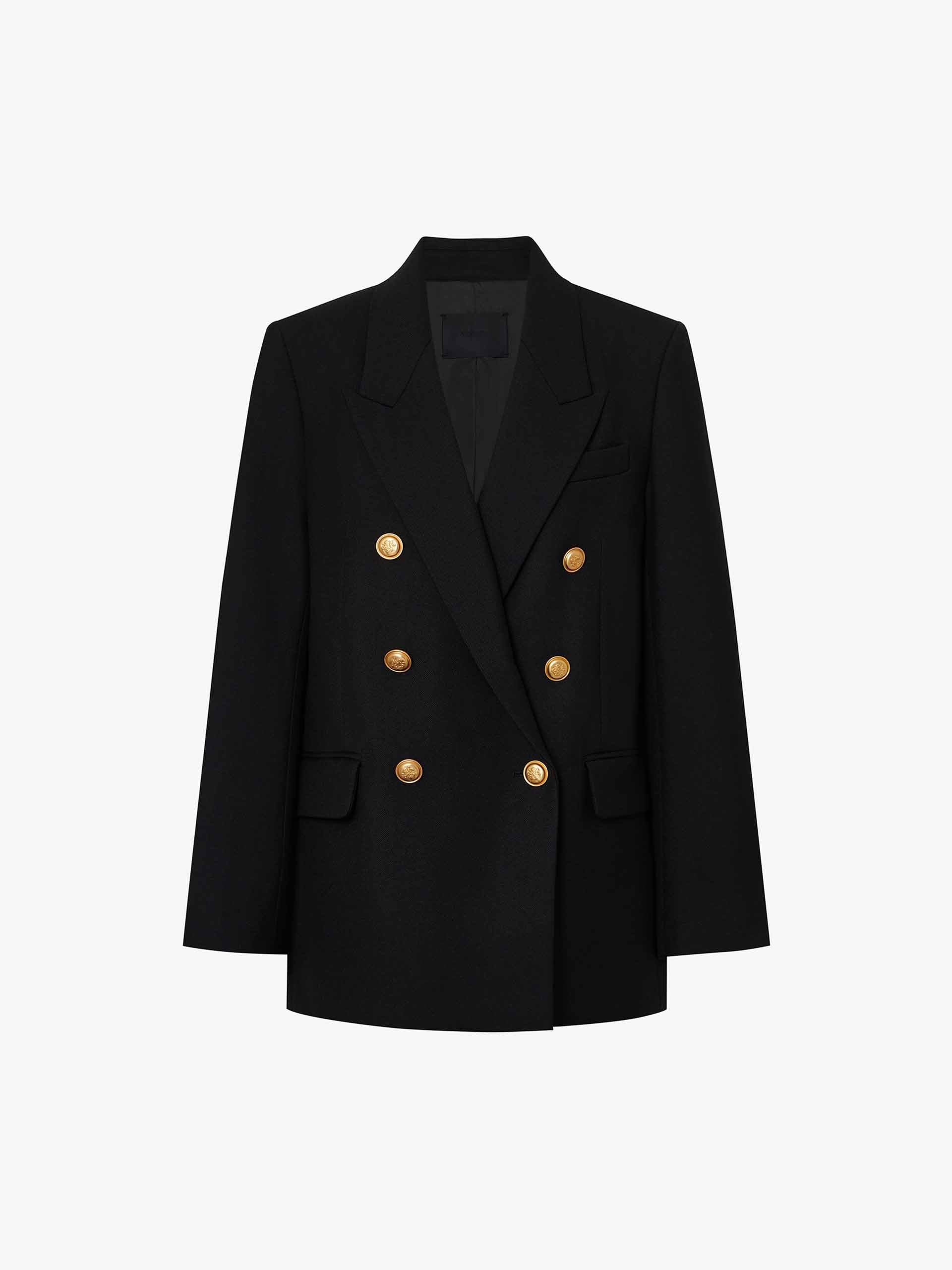 MO&Co. Women's Metallic Button Peak Lapel Structured Blazer Wool Blend in Black