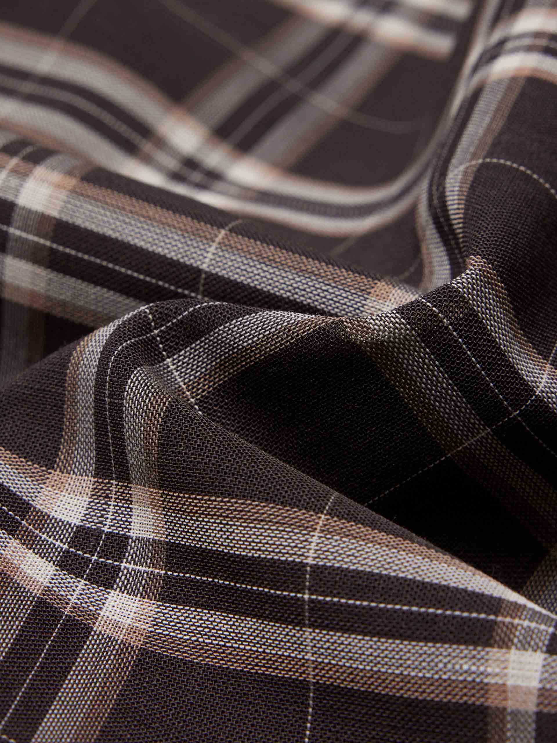 MO&Co. Women's Plaid Pattern Cami Dress Slit Detailed in Brown with Gathered Waist Details