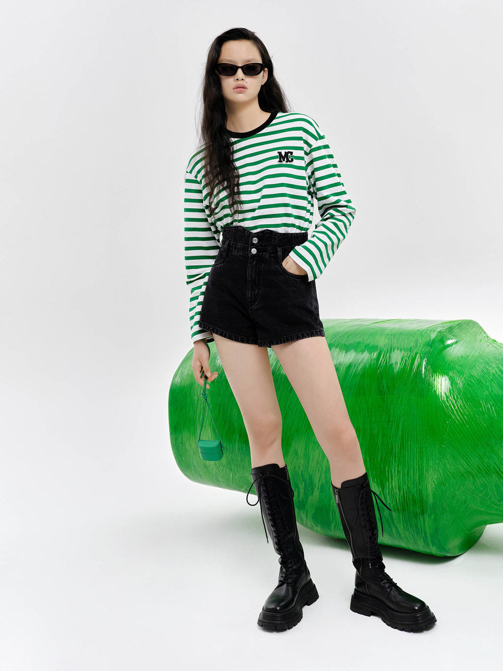 MO&Co. Women High Waist Denim Shorts Fitted Casual Shorts For Women