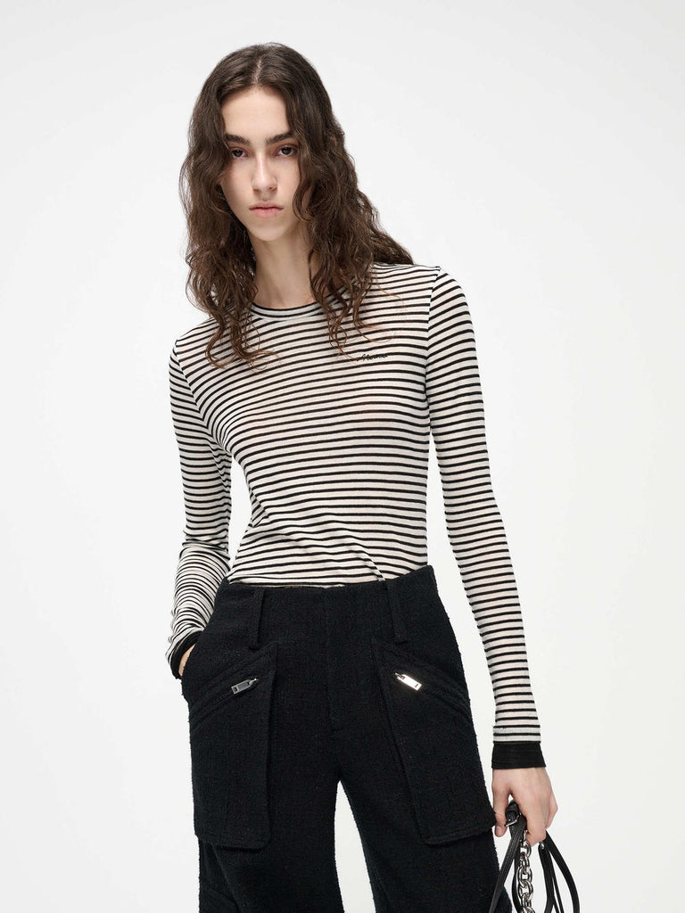 MO&Co. Women's Striped Slim Fit Wool Long Sleeves T-shirt