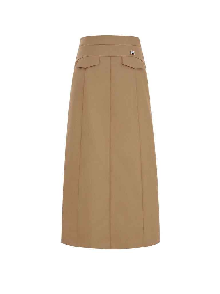 MO&Co. Women's Front Slit Belted Cargo Midi Skirt Urbancore in Camel/Khaki