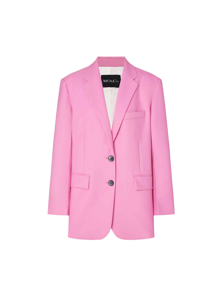 MO&Co. Women's Pink Wool Blend Oversized Tailored Blazer Daily Casual