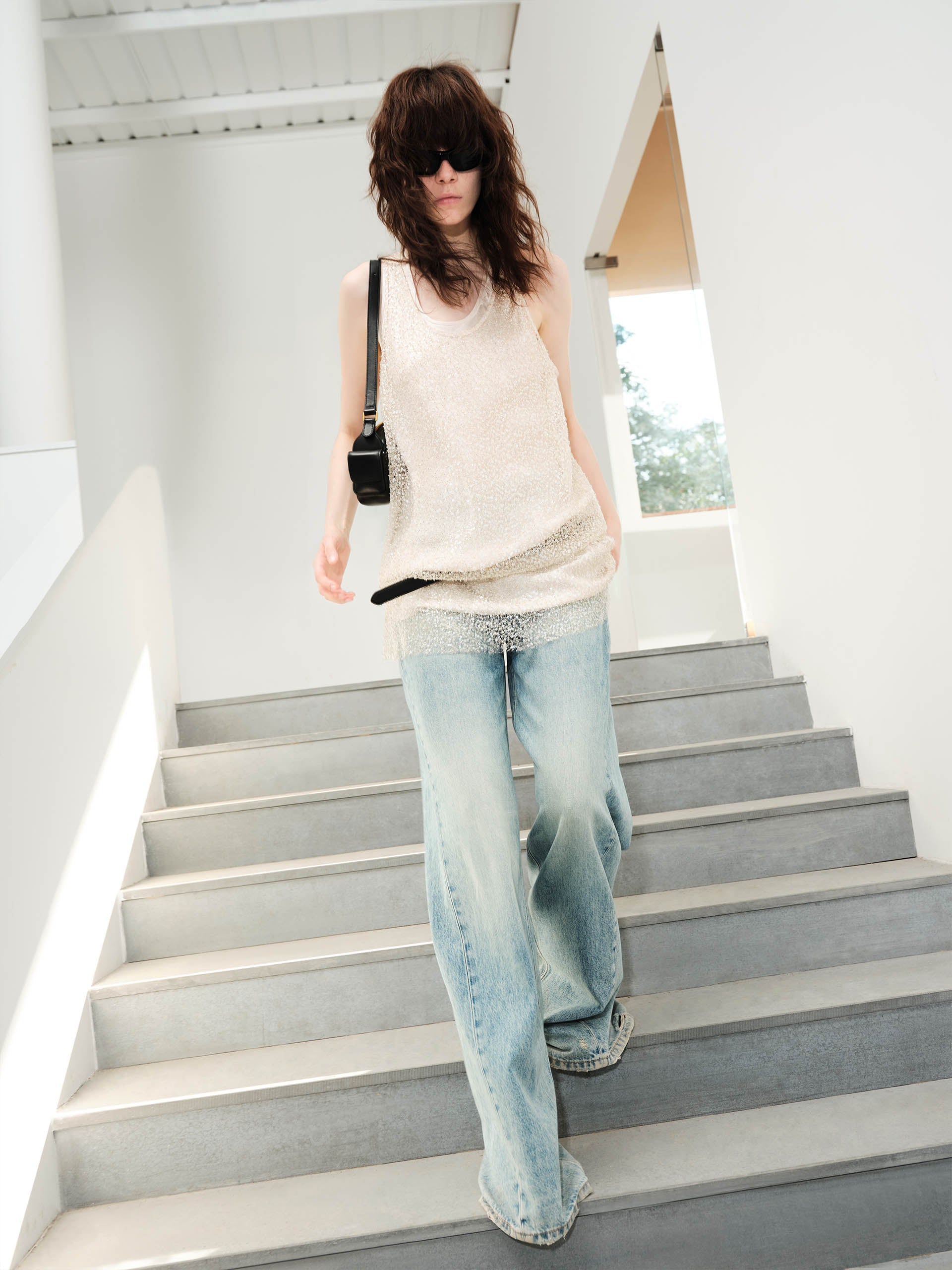 MO&Co. Women's Layered Detail Mini Sequin Dress in Champagne