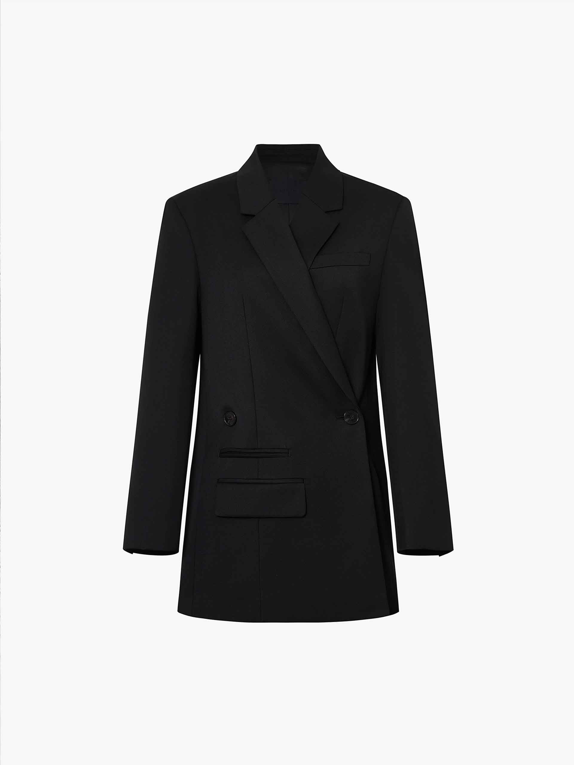 MO&Co. Women's Wool Blend Long Tailored Blazer in Black