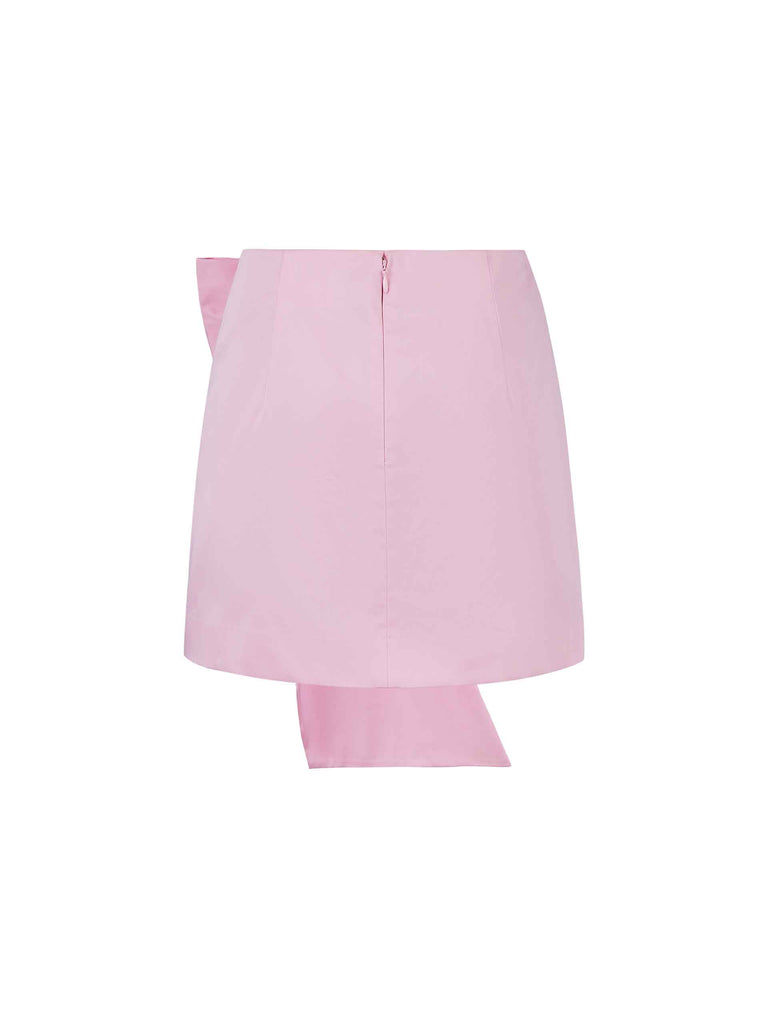 MO&Co. Women's Deconstructed Pleated Skirt in pink. It features flattering pleats and draped front, inner shorts and a-line silhouette.