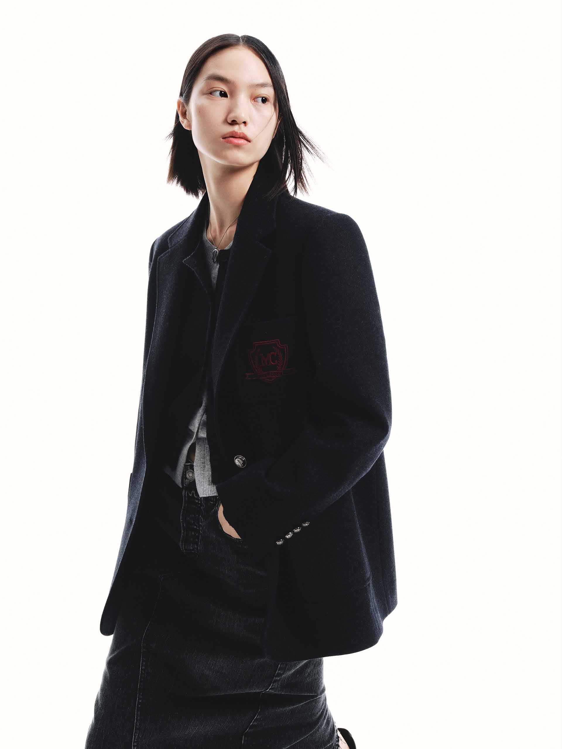 MO&Co. Women's Wool Tailored Blazer Coat in Black