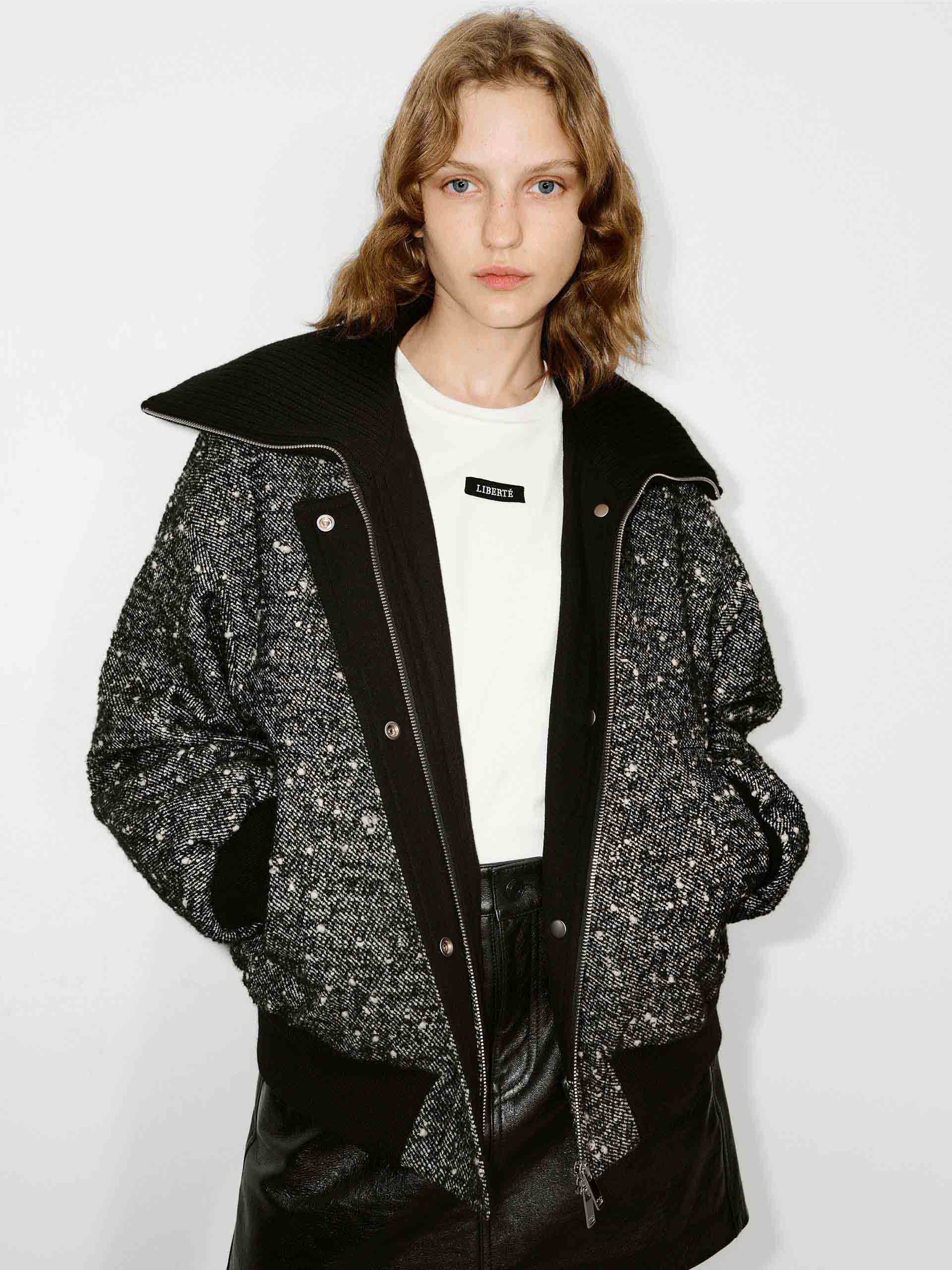 MO&Co. Women's Wool Blend Marled Textured Jacket in Grey for Fall Winter