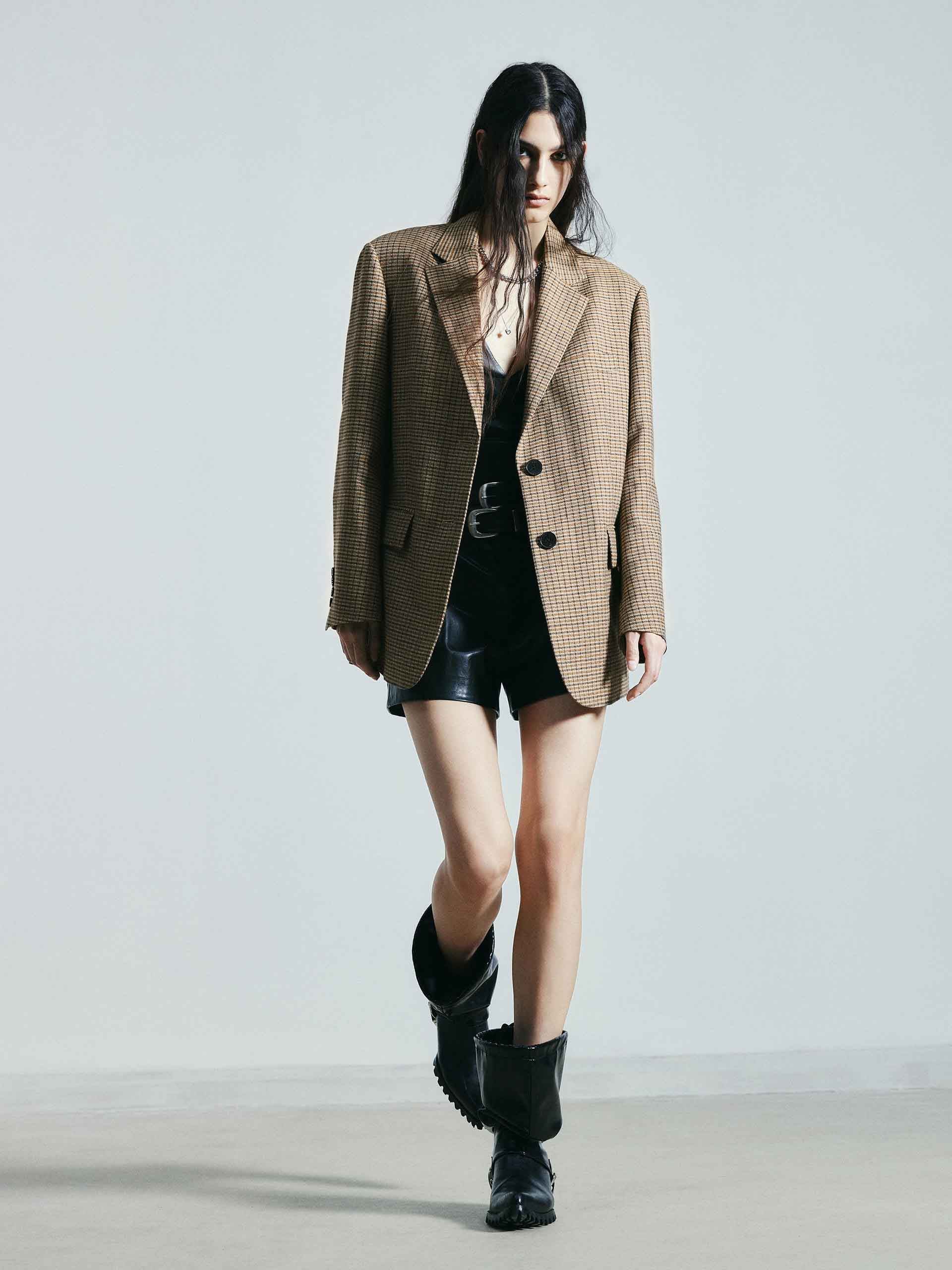 MO&Co. Women's Checked Linen Blend Oversized Blazer Pre-Fall