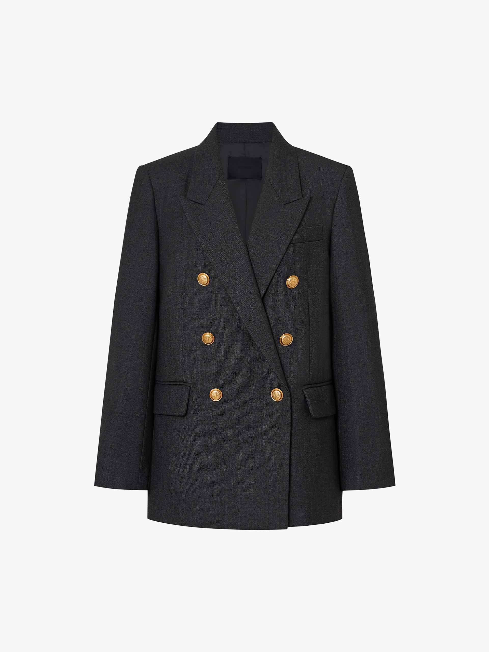 MO&Co. Women's Metallic Button Peak Lapel Structured Blazer Wool Blend in Grey