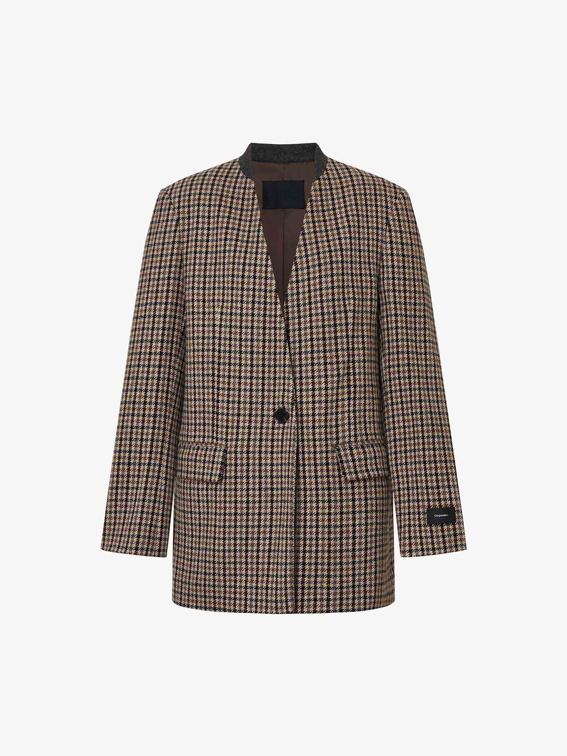 MO&Co. Women's Houndstooth 100% Wool Collarless Blazer