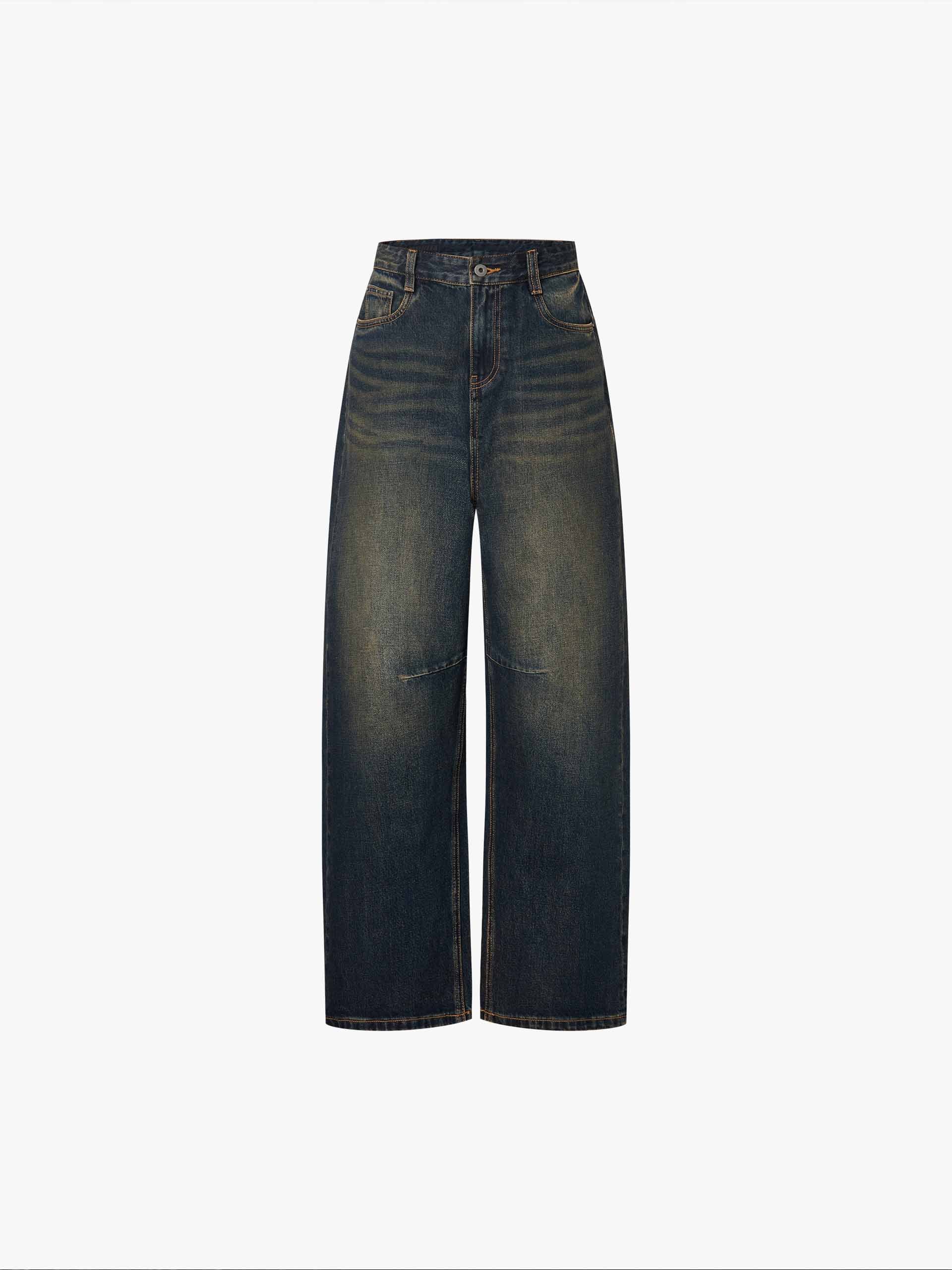 MO&Co. Women's Barrel Leg Jeans | 100% Cotton Whisker Denim