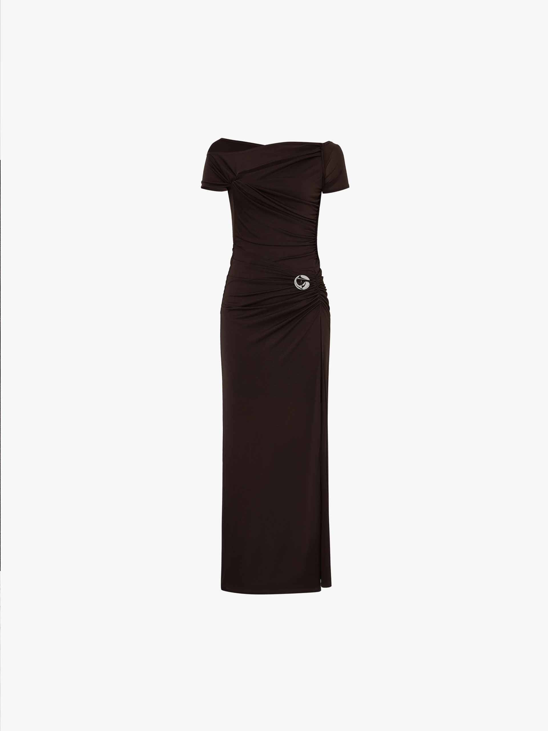 MO&Co. X Coperni Collection | Women's Asymmetric Draped Maxi Dress in Brown