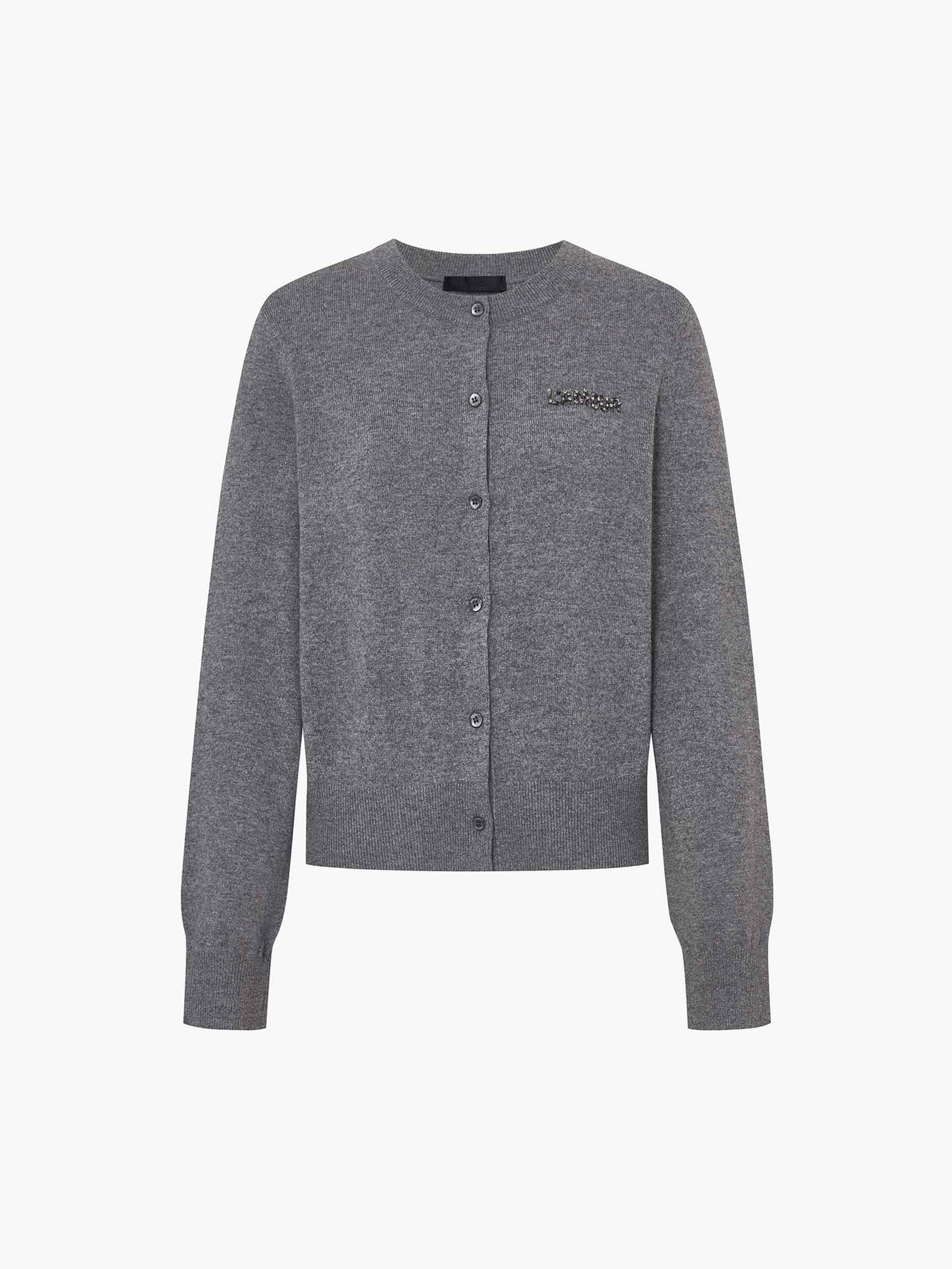 MO&Co. Women's Wool and Cashmere Blend Sequin Detail Regular Cardigan in Grey