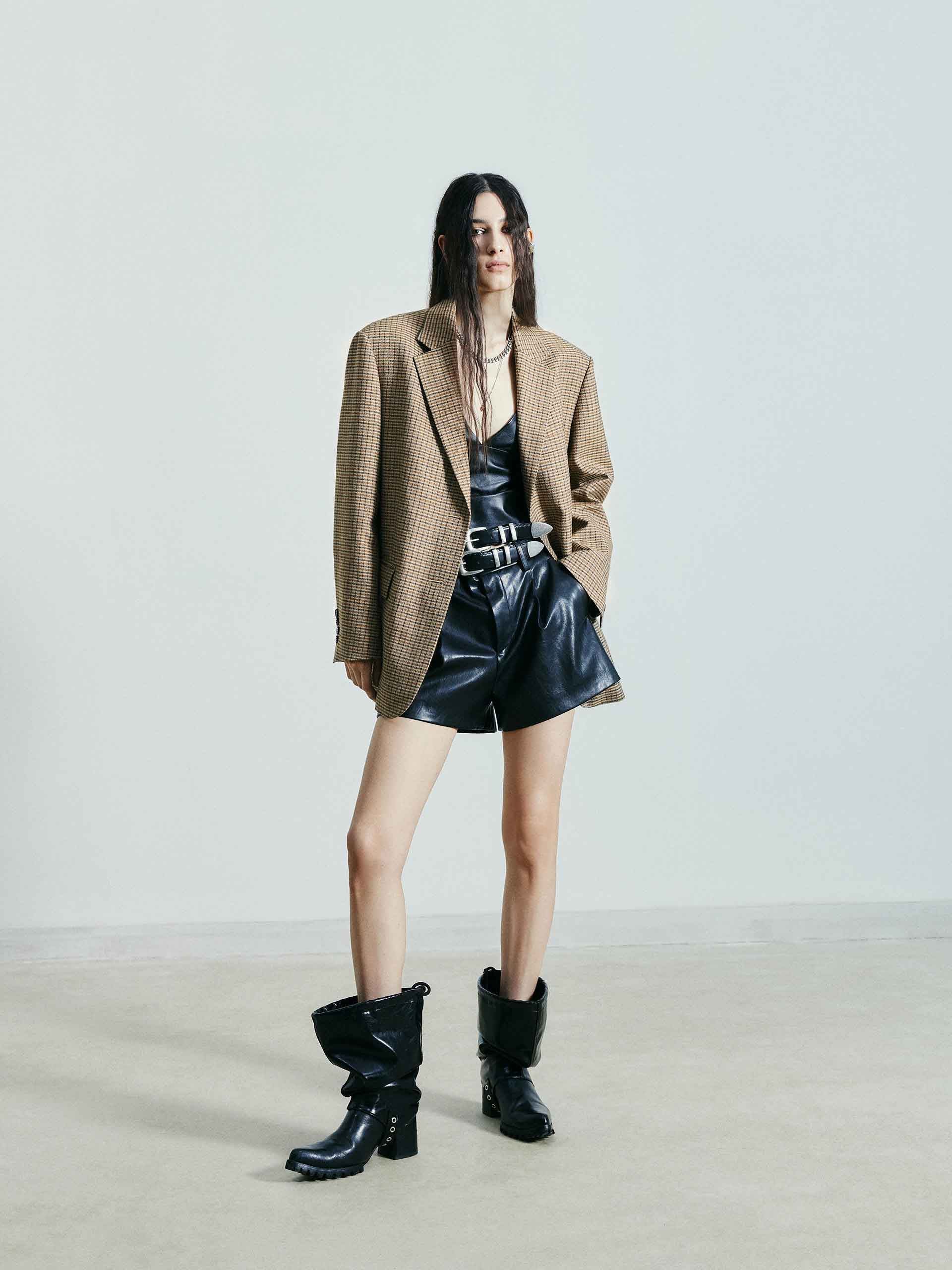 MO&Co. Women's Checked Linen Blend Oversized Blazer Pre-Fall