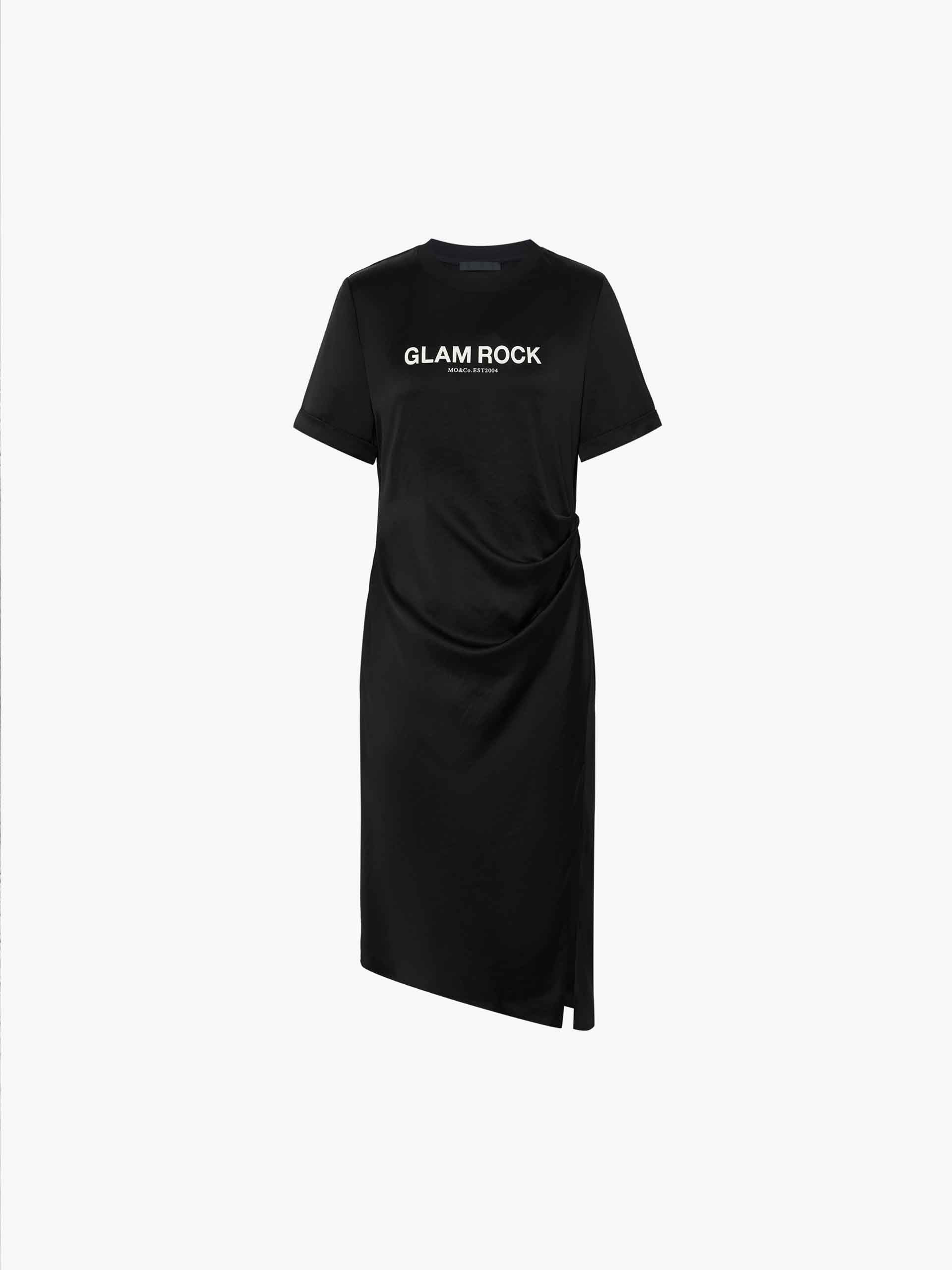 MO&Co. Women's Side Slit Pleated Acetate Blend Midi Dress with Slogan Print