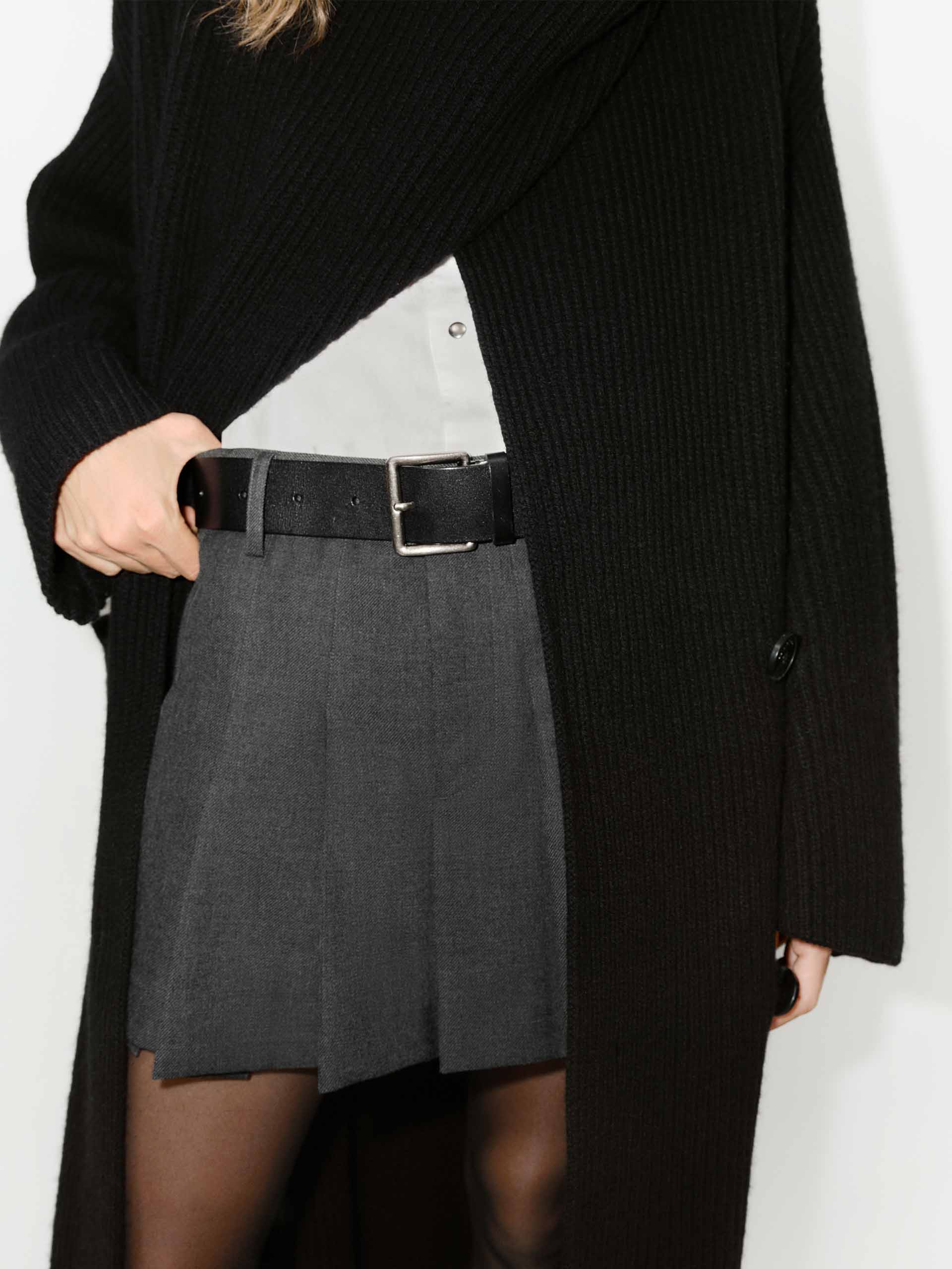 MO&Co. Women's Scarf Collar Wool Alpaca fleece Blend Longline Cardigan in Black