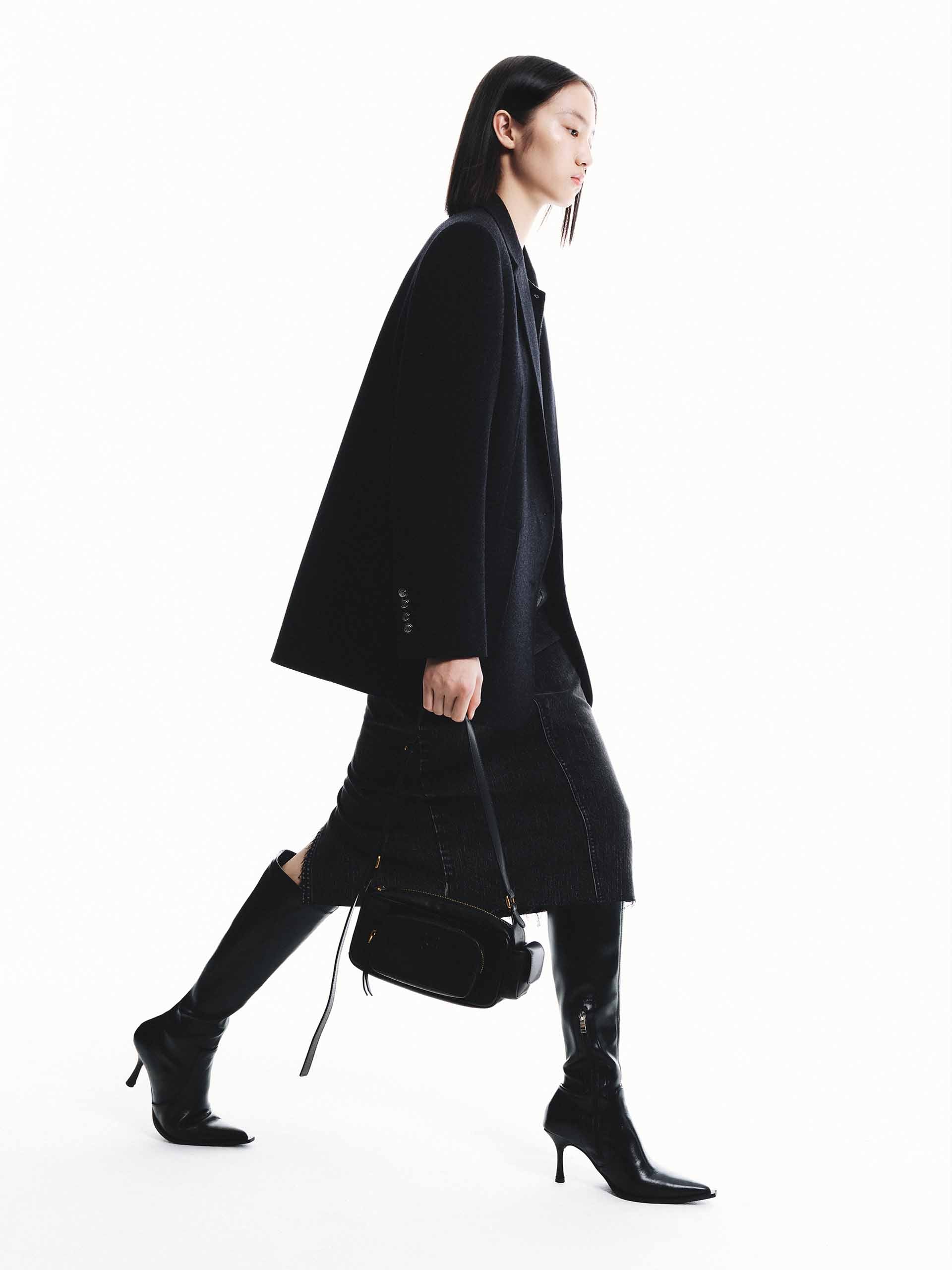 MO&Co. Women's Wool Tailored Blazer Coat in Black