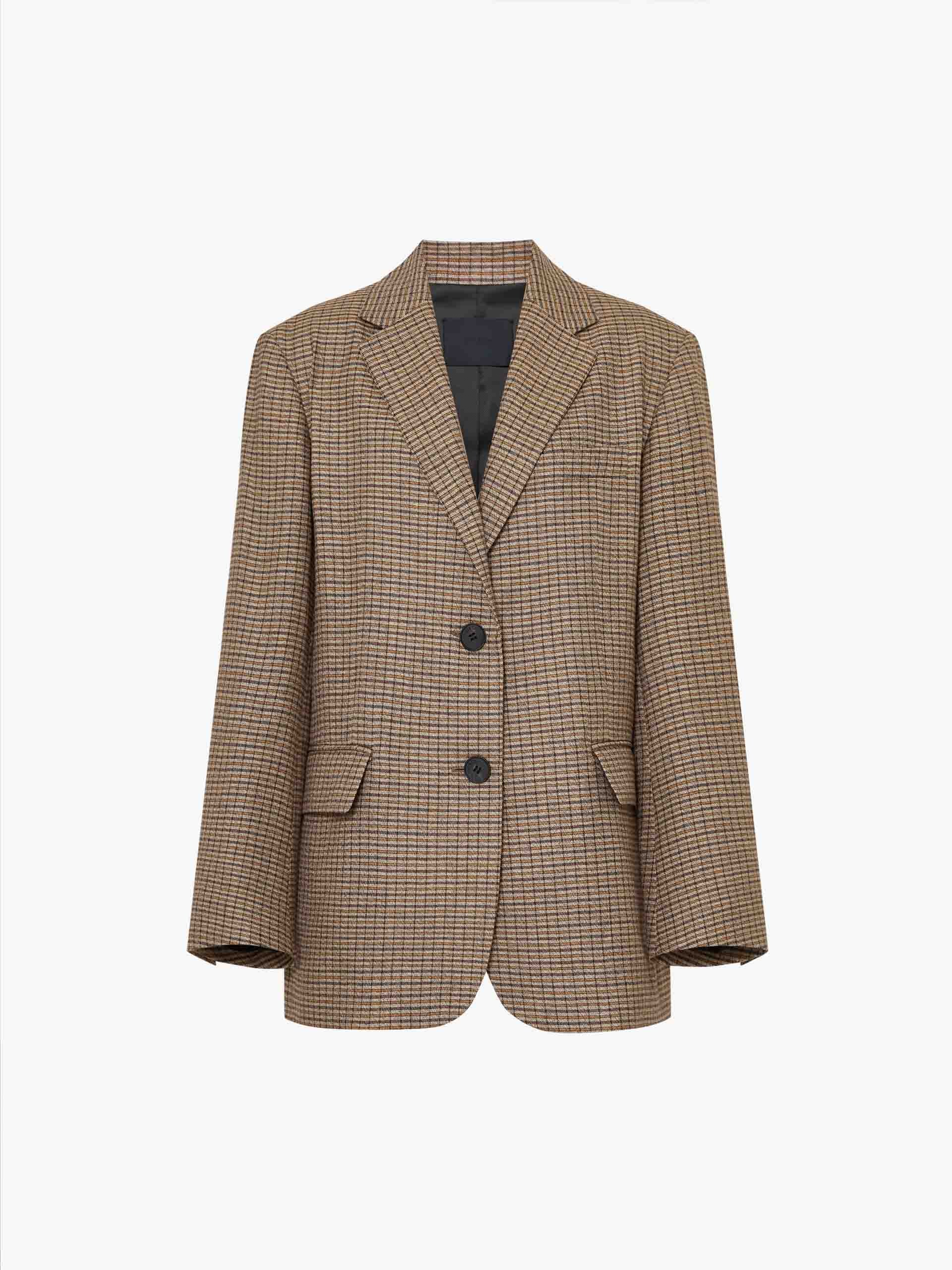 MO&Co. Women's Checked Linen Blend Oversized Blazer Pre-Fall