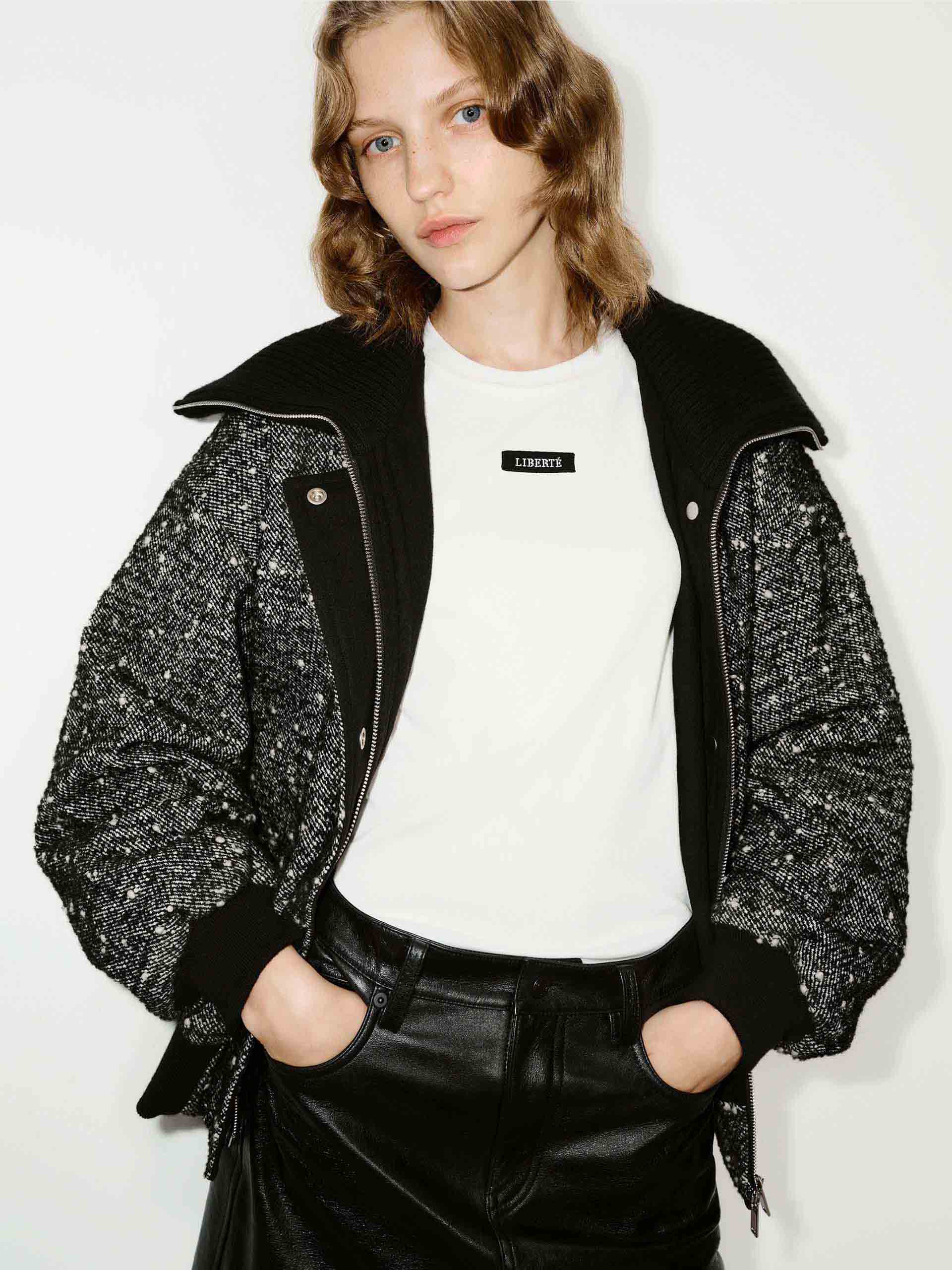 MO&Co. Women's Wool Blend Marled Textured Jacket in Grey for Fall Winter