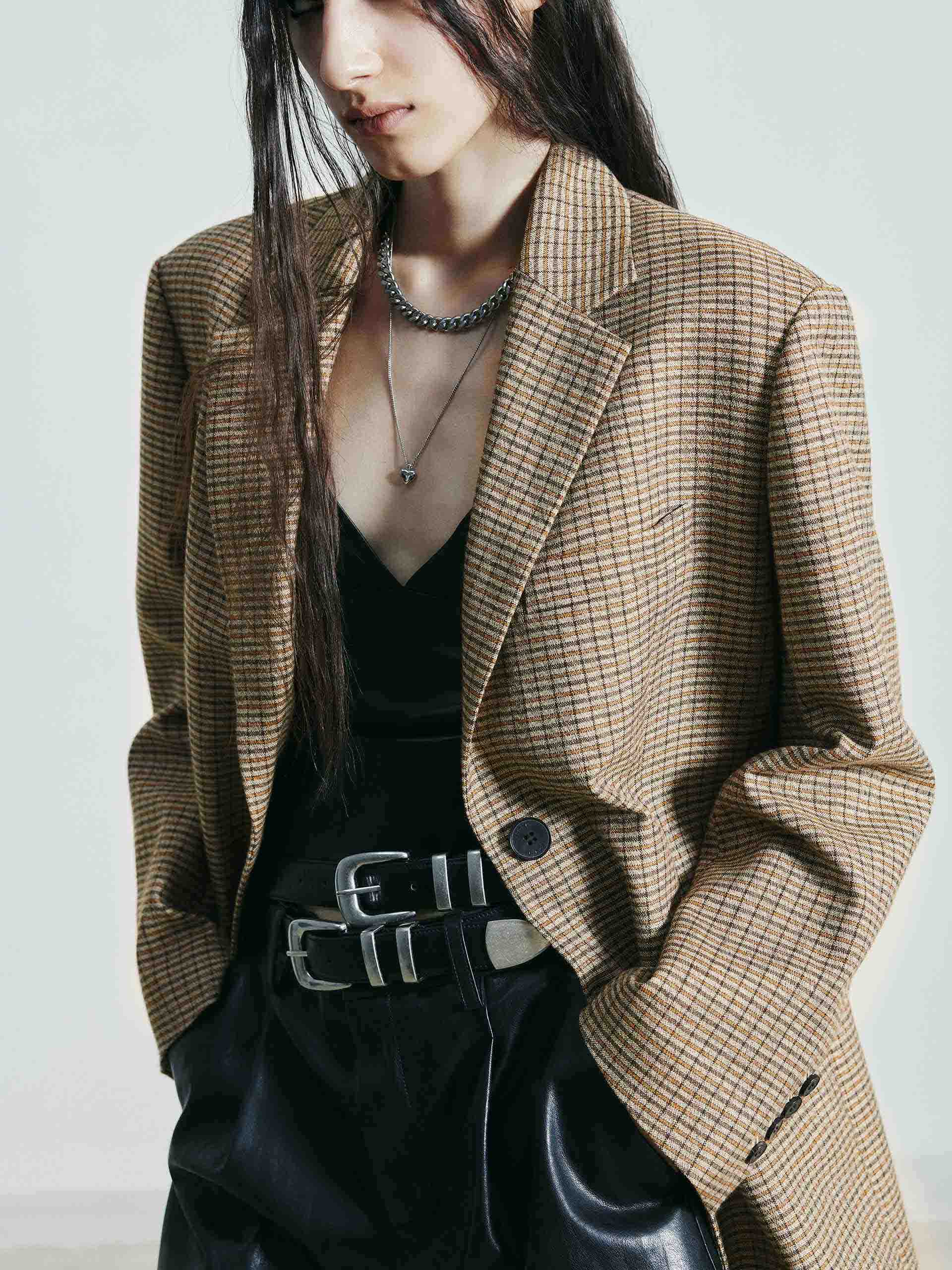 MO&Co. Women's Checked Linen Blend Oversized Blazer Pre-Fall