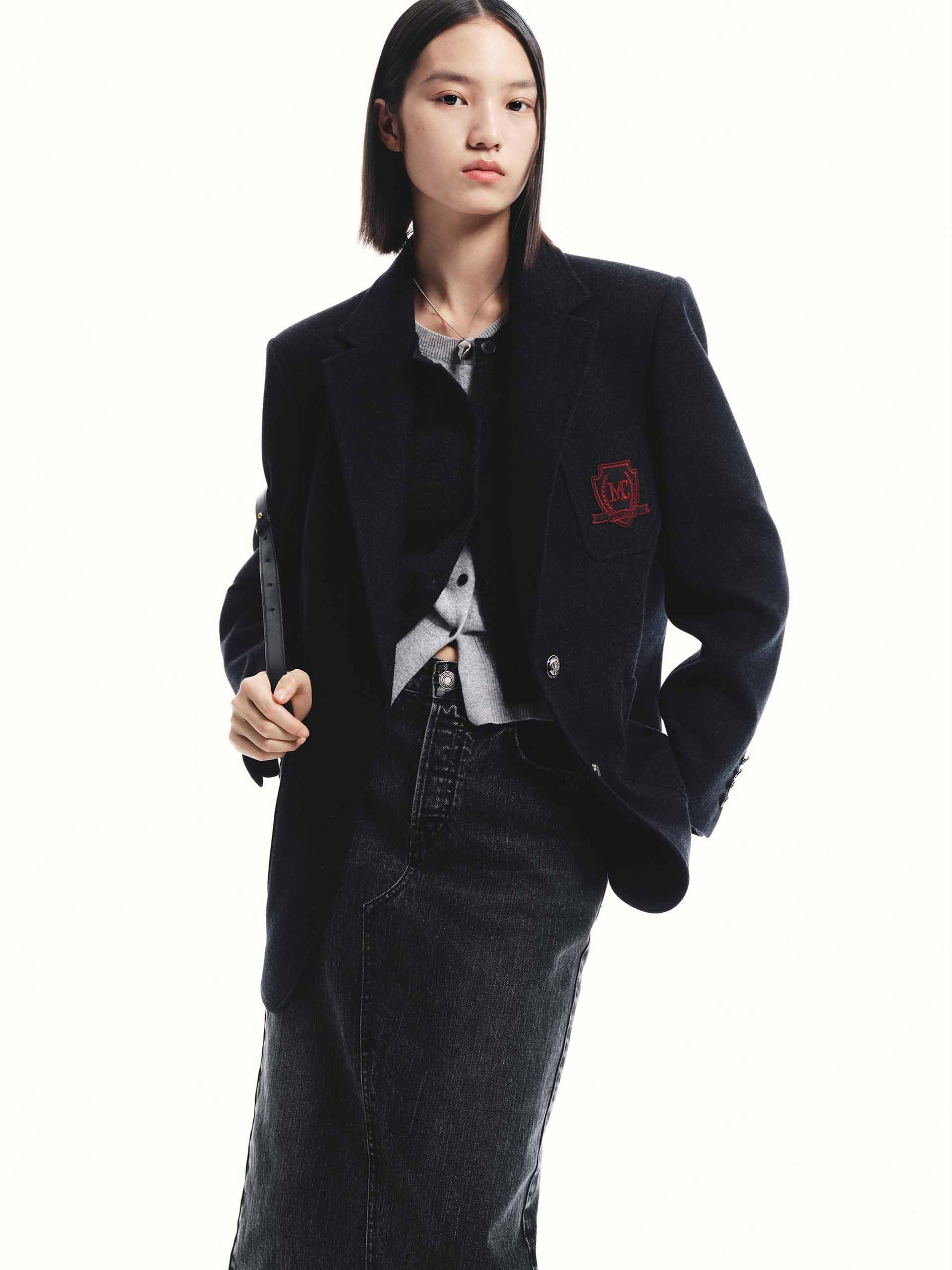 MO&Co. Women's Wool Tailored Blazer Coat in Black