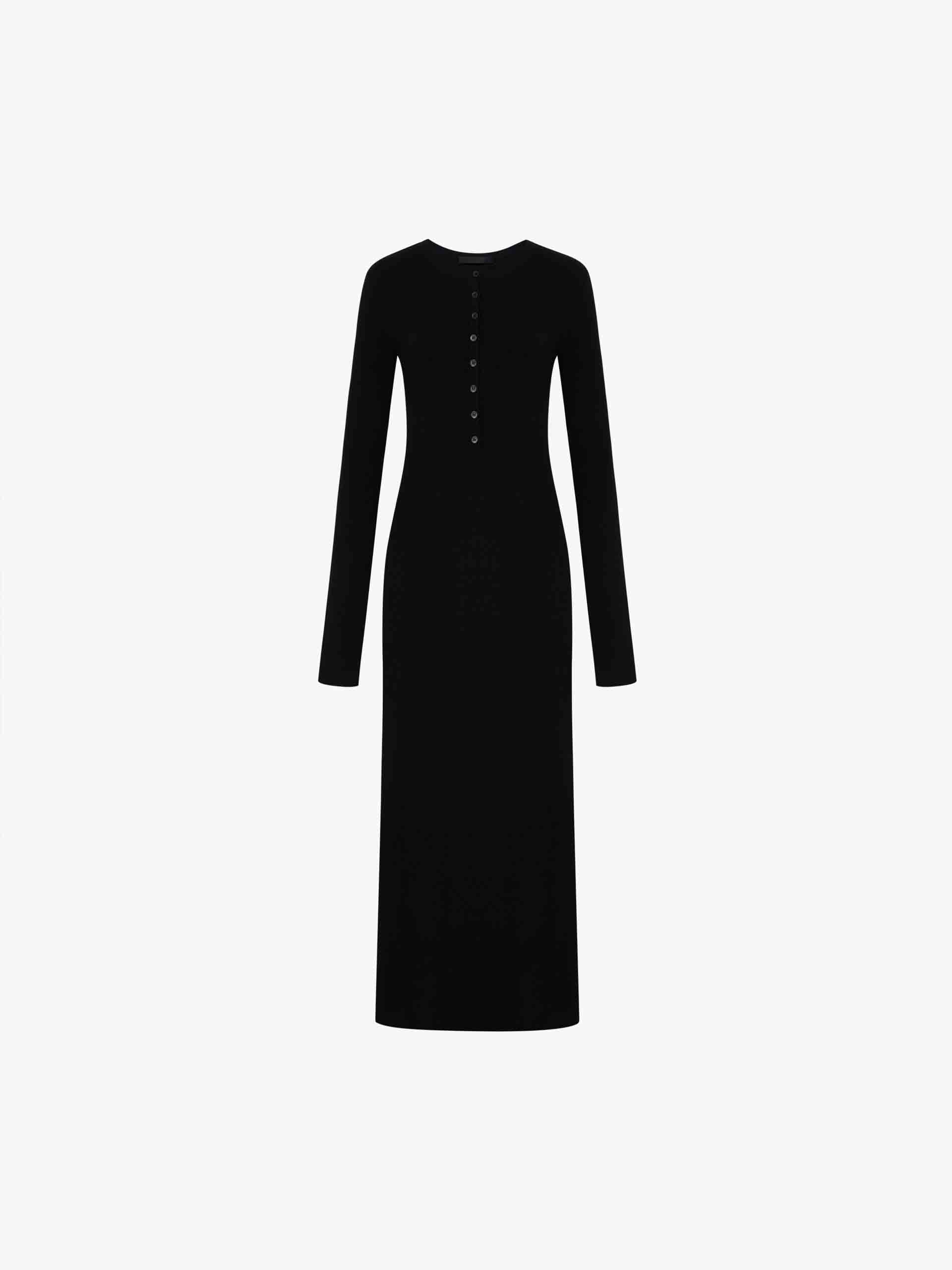 MO&Co. Women's Half Button Long Sleeves Wool Knit Dress in Black