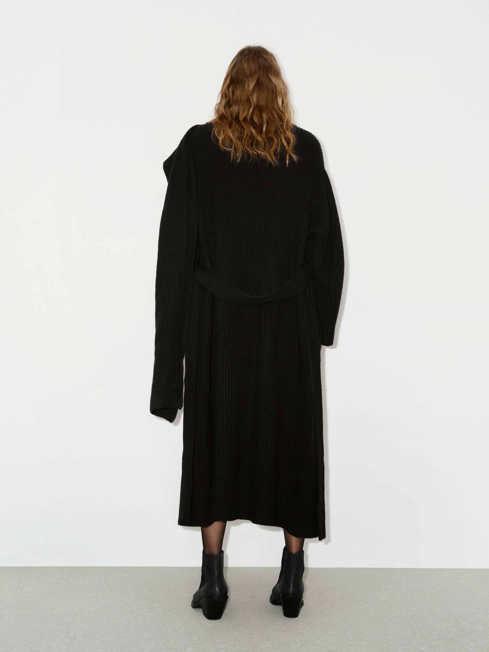 MO&Co. Women's Scarf Collar Wool Alpaca fleece Blend Longline Cardigan in Black