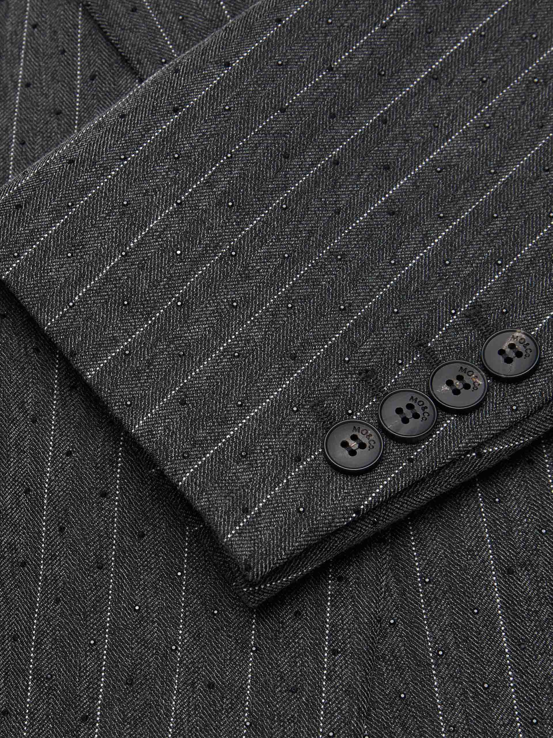 MO&Co. Women's Structured Pinstripe Oversized Blazer in Grey with Rhinestone embellishment