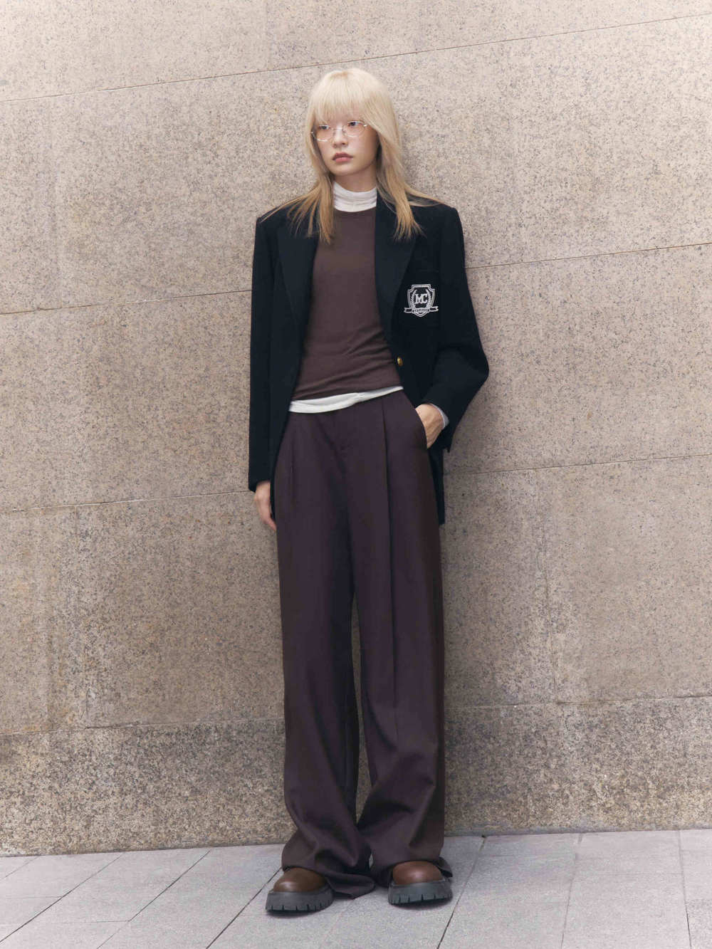 MO&Co. Women's Wool Tailored Blazer Coat in Navy