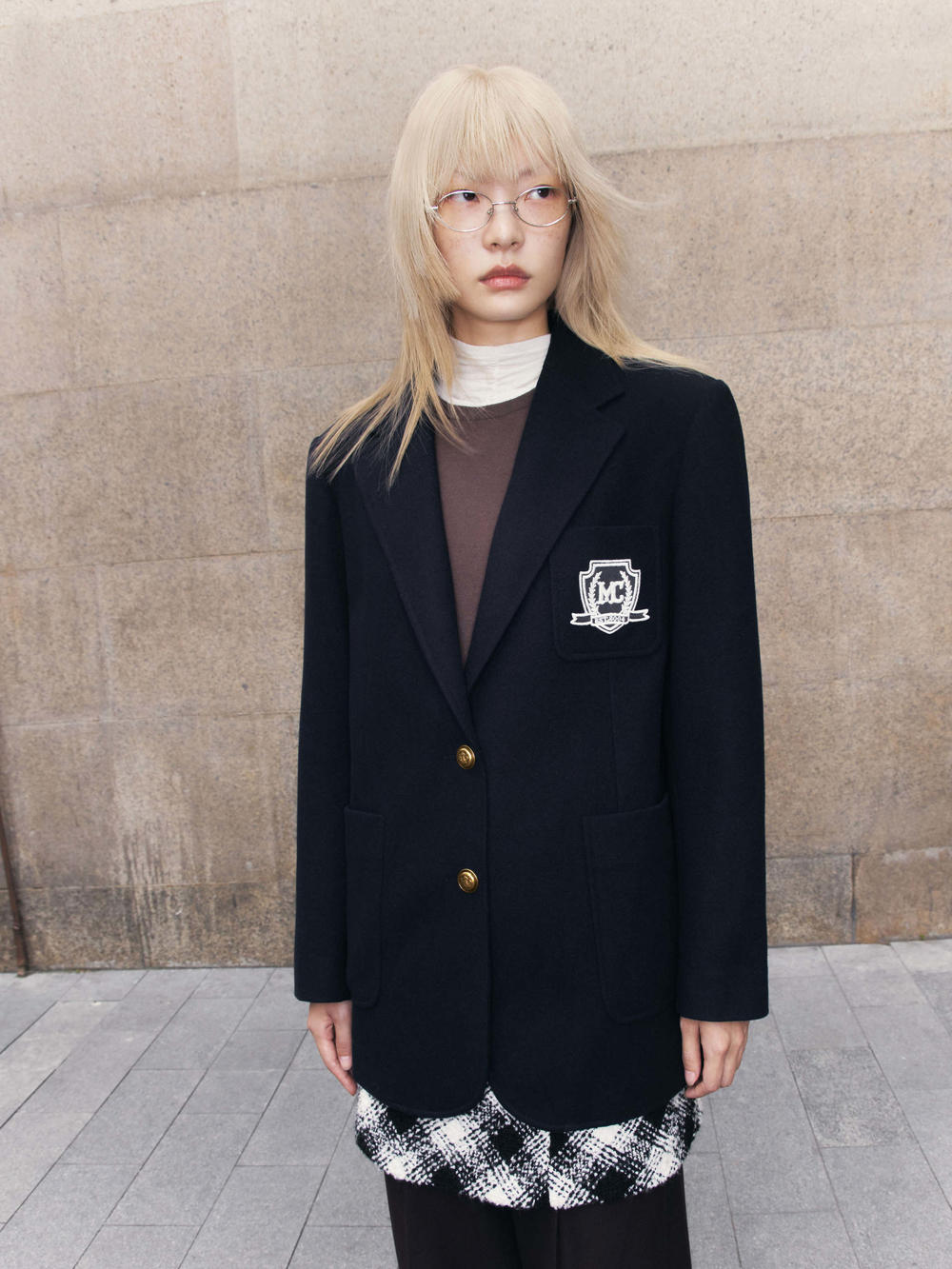 MO&Co. Women's Wool Tailored Blazer Coat in Navy