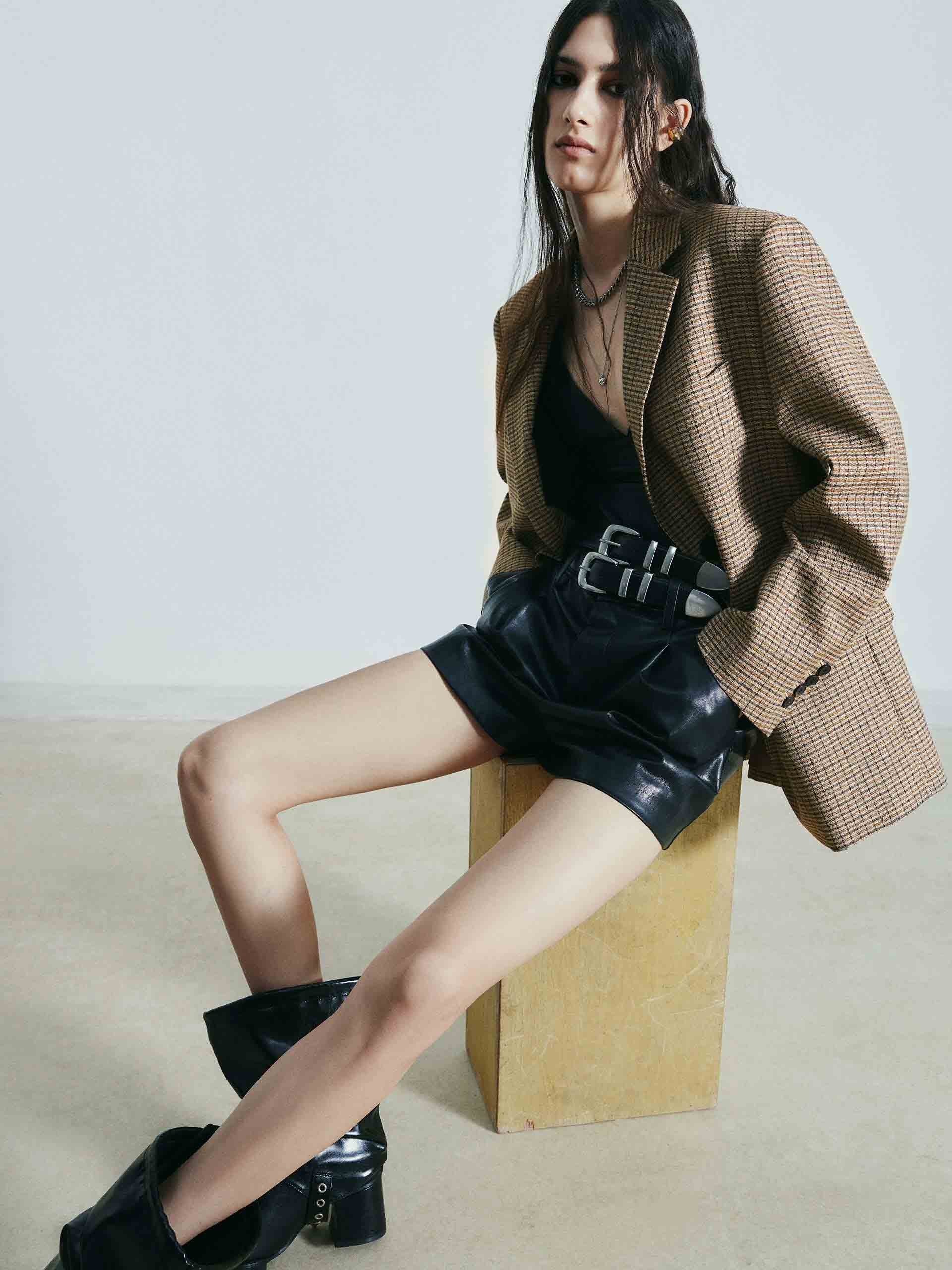 MO&Co. Women's Checked Linen Blend Oversized Blazer Pre-Fall