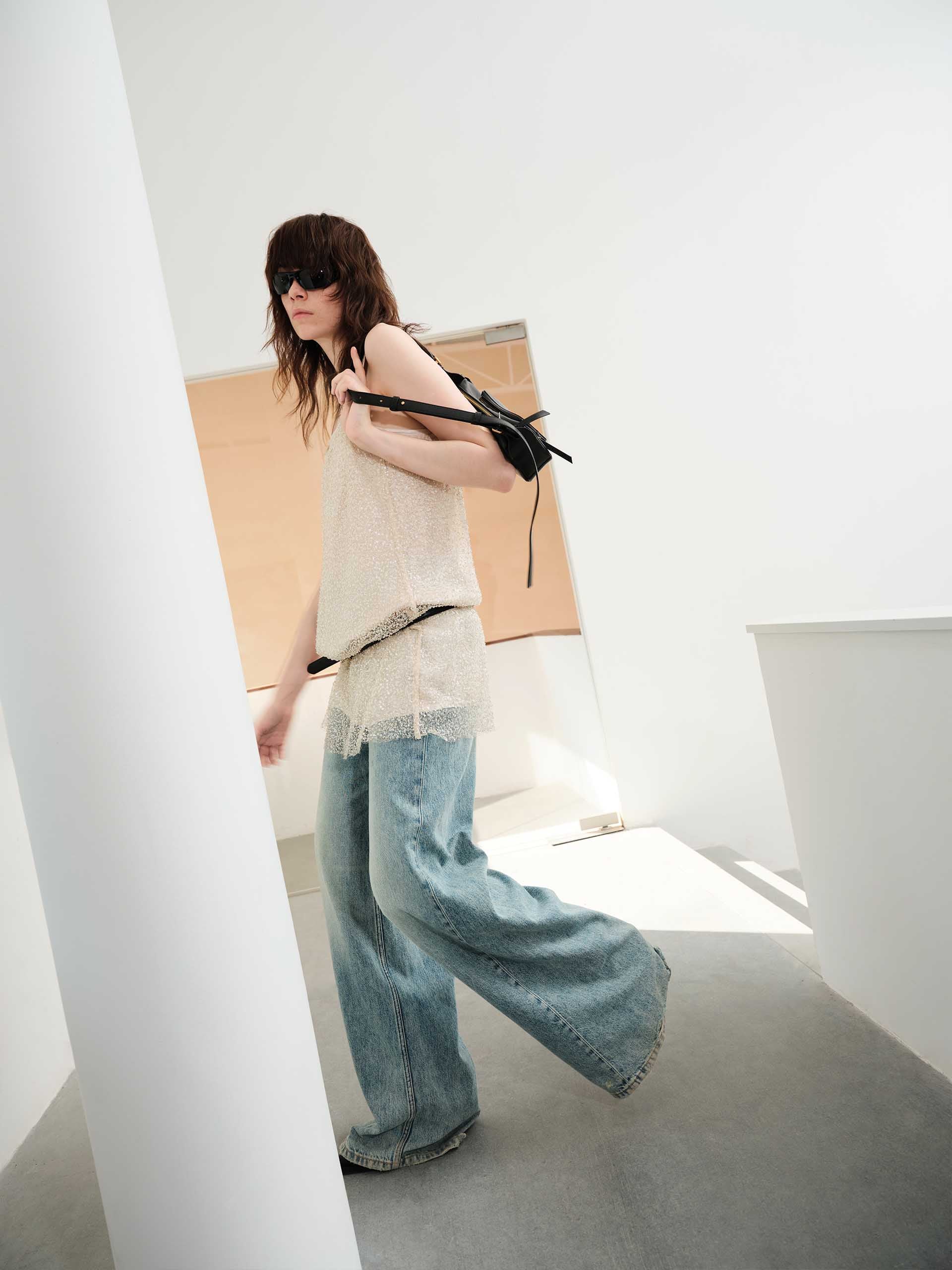 MO&Co. Women's Layered Detail Mini Sequin Dress in Champagne