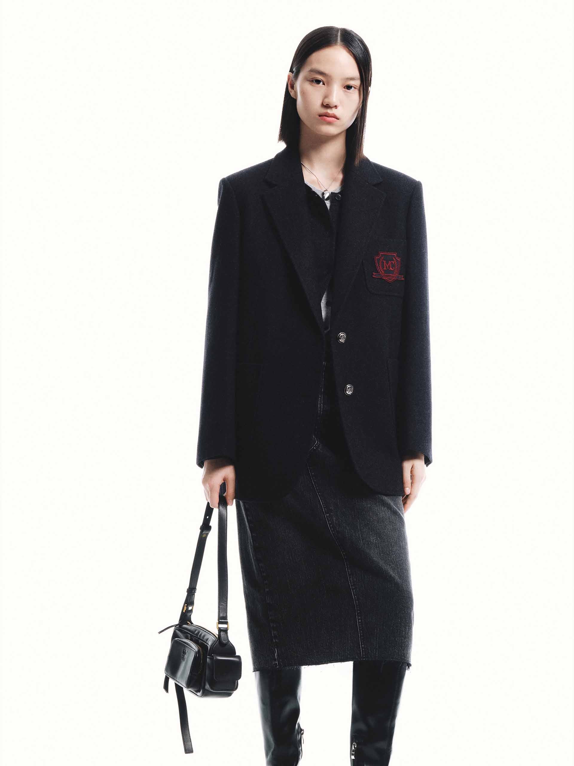 MO&Co. Women's Wool Tailored Blazer Coat in Black
