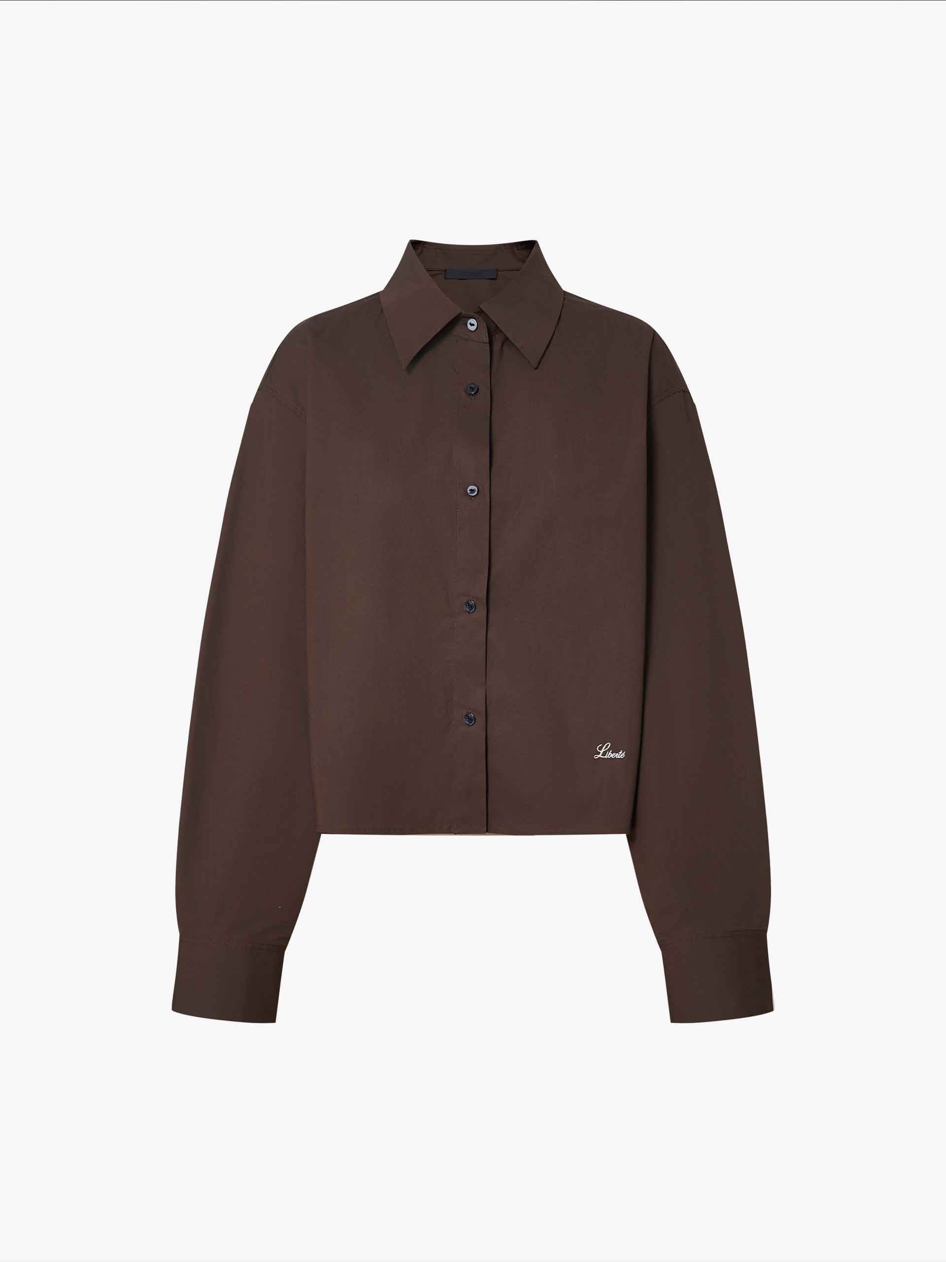 MO&Co. Women's Cotton Blend Cropped Shirt | Tailored Fit in Brown