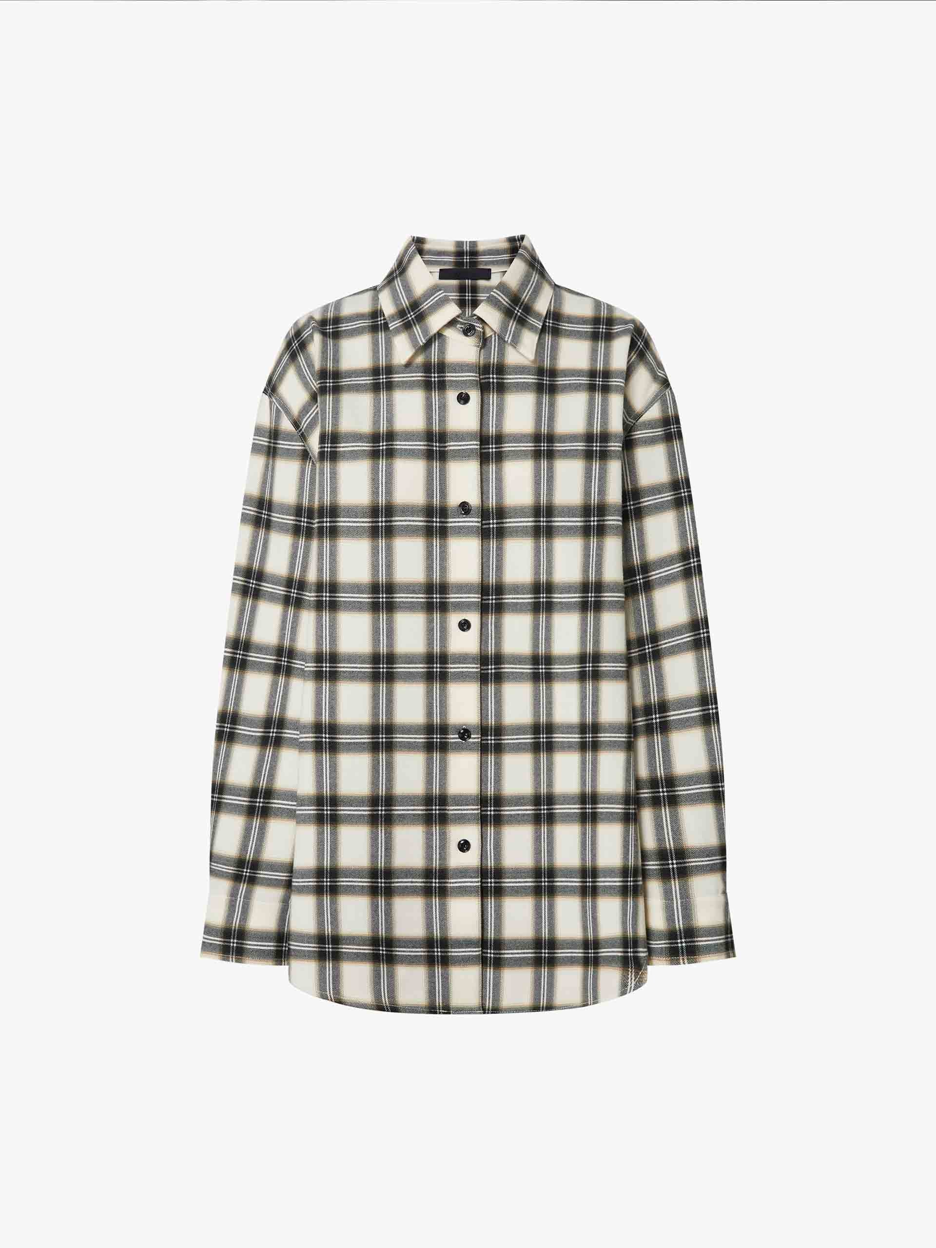 MO&Co. Curved Hem Plaid Shirt - Loose Fit Button-Up