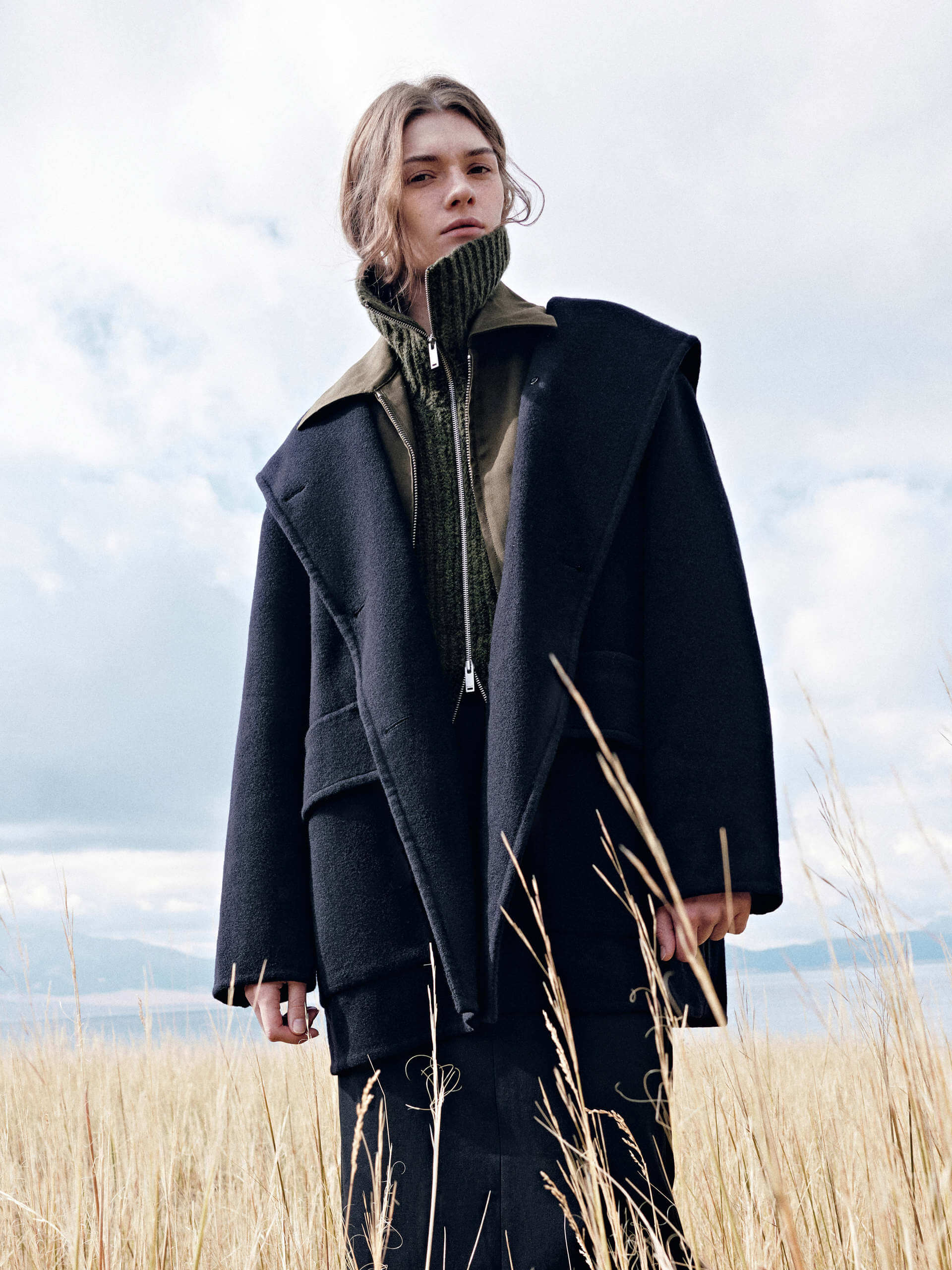 MO&Co. Women's Wool Blend Hooded Midi Coat in Black