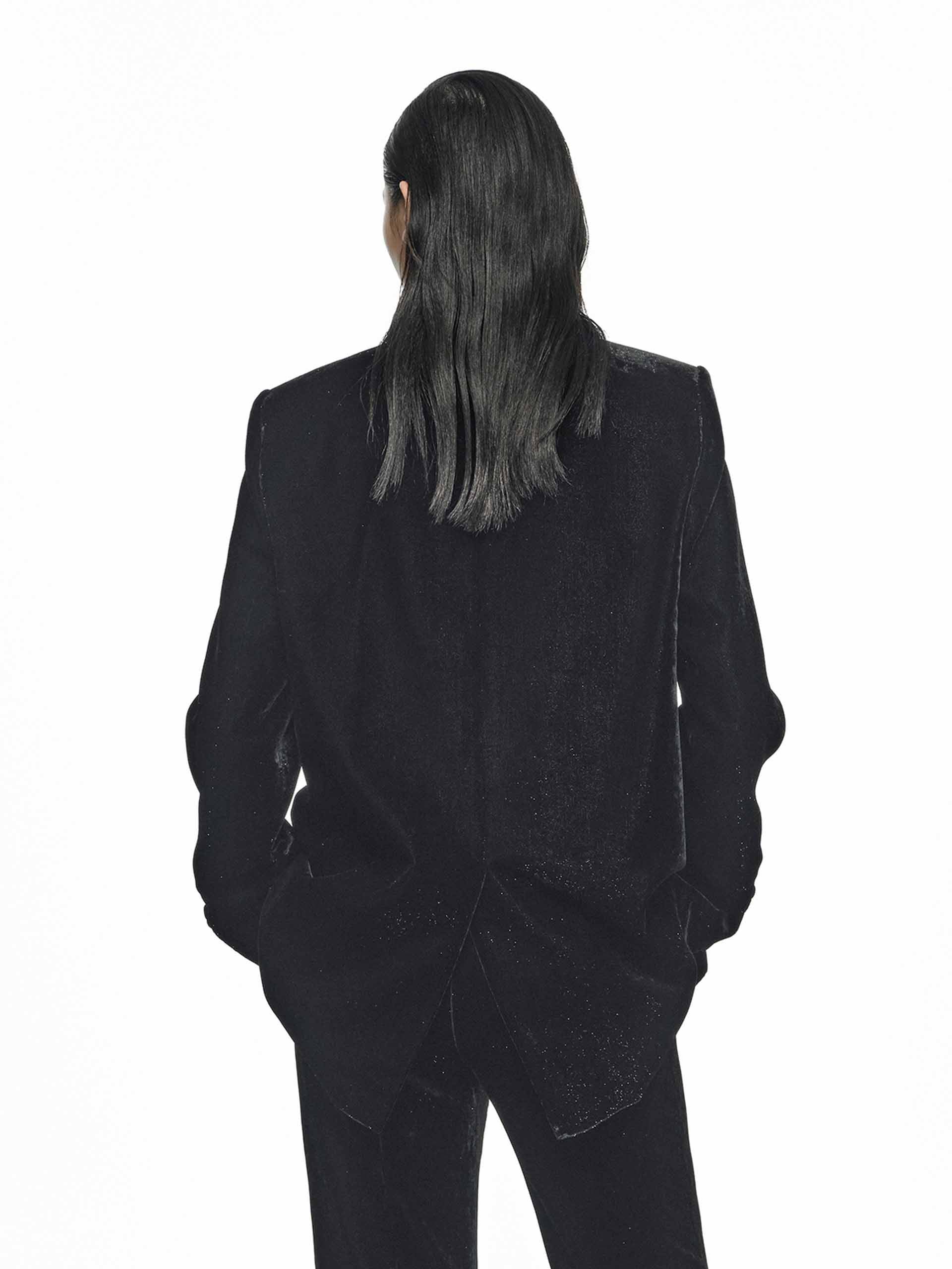 MO&Co. Women's Single Breasted Velvet Formal Blazer in Black