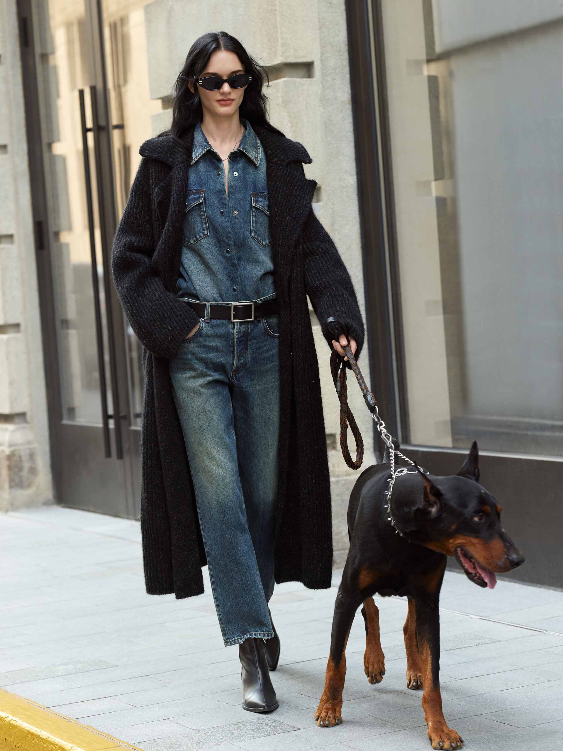 MO&Co. Noir Collection Women's Alpaca Blend Long Notch Lapel Cardigan in Black