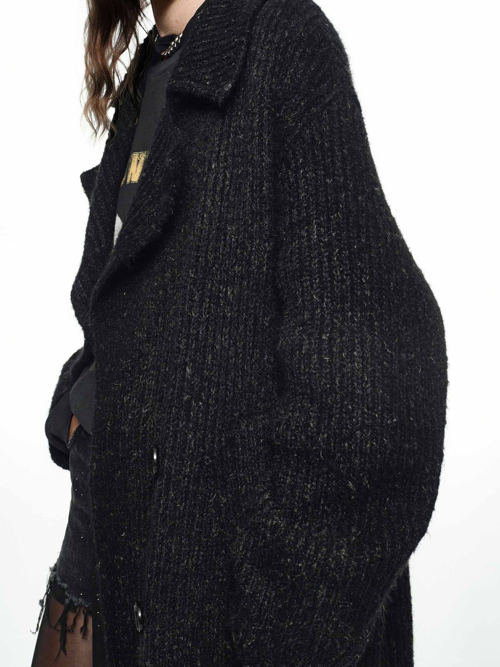 MO&Co. Noir Collection Women's Alpaca Blend Long Notch Lapel Cardigan in Black