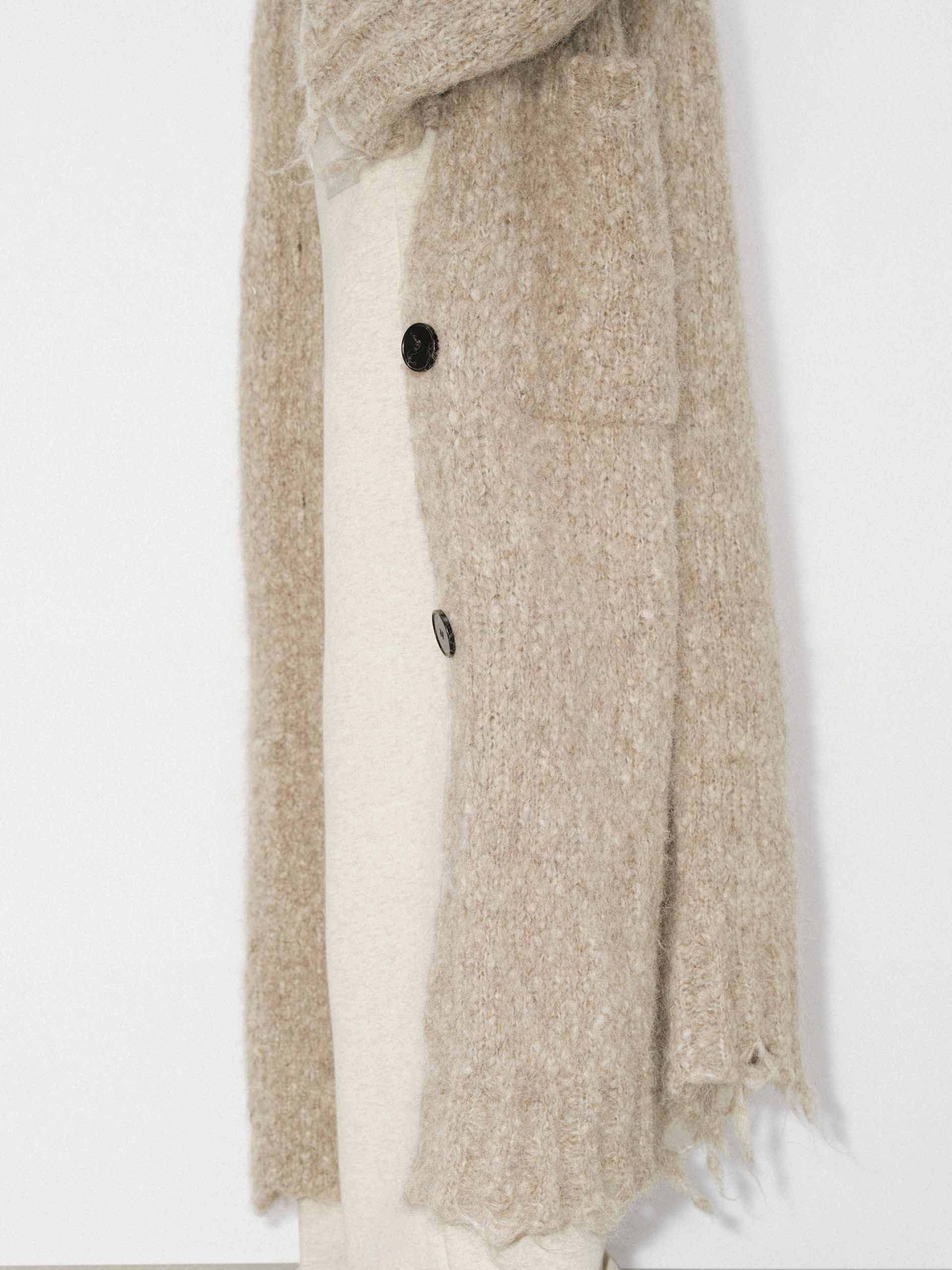 MO&Co. Women's Distressed Detail Alpaca fleece Long Cardigan in Khaki
