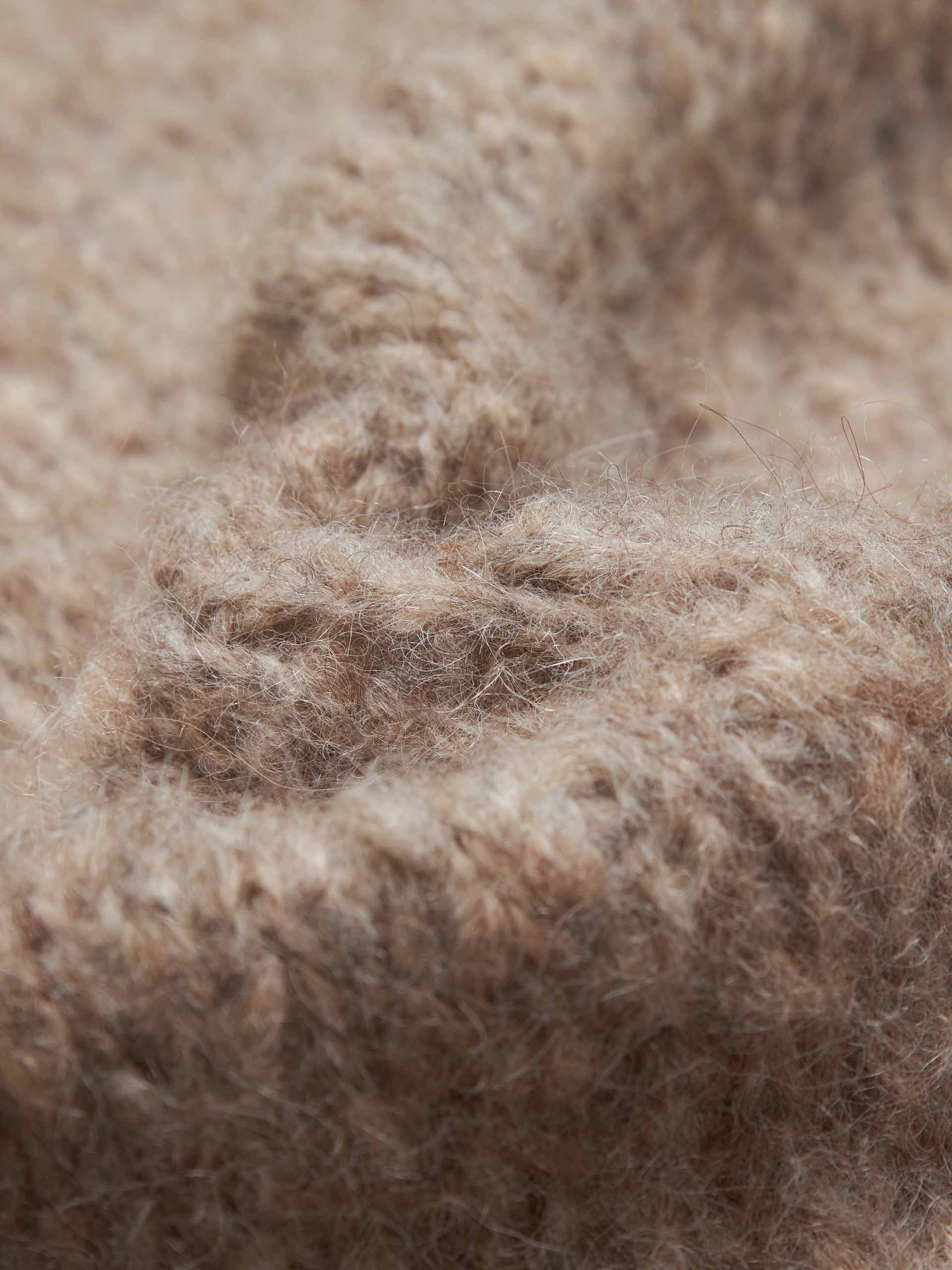 MO&Co. Women's Distressed Detail Alpaca fleece Long Cardigan in Khaki