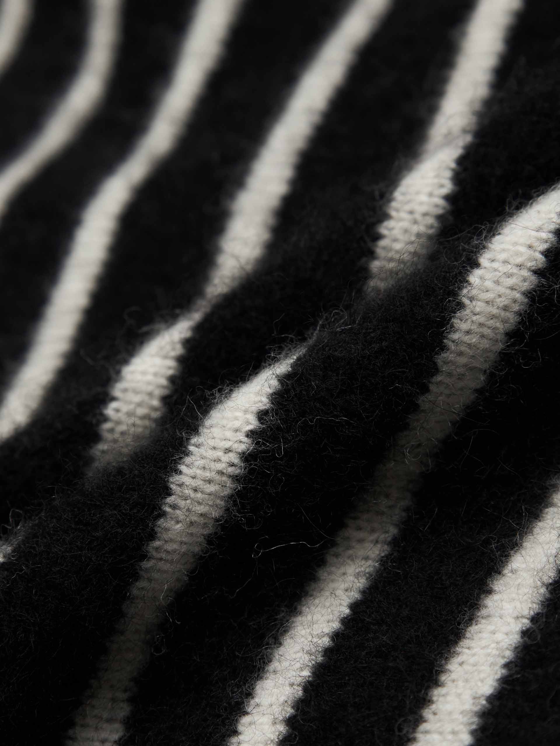 MO&Co. Women's Wool Blend Button Closure Black and White Striped Long Sleeves Cardigan