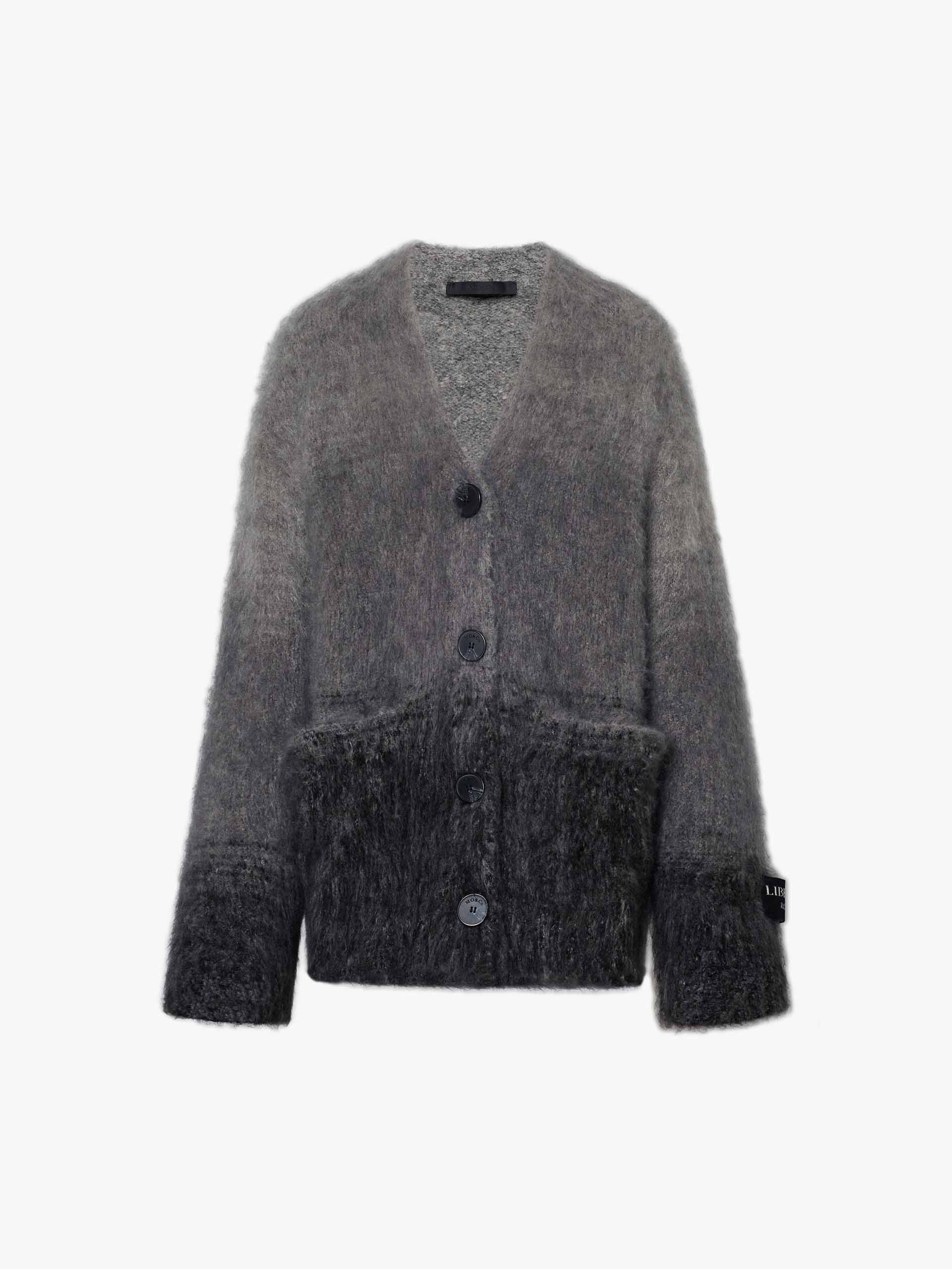 MO&Co. Women's Mohair Blend Brushed Detail Oversized Knit Cardigan in Black and Grey